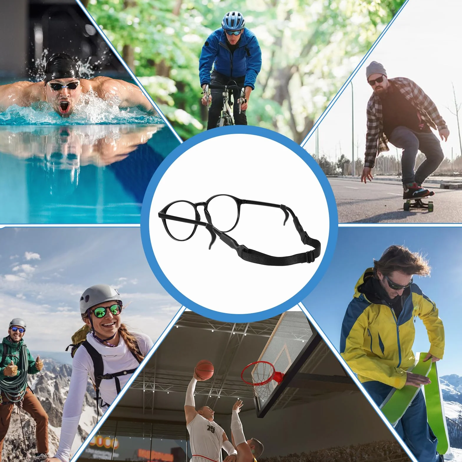 Gjinxi Regulowane paski do okularów 6 szt., okulary przeciwsłoneczne z linką ustalającą okulary pasek do okularów sportowe uchwyty na okulary wokół szyi smycze do okularów dla mężczyzn, kolorowy,