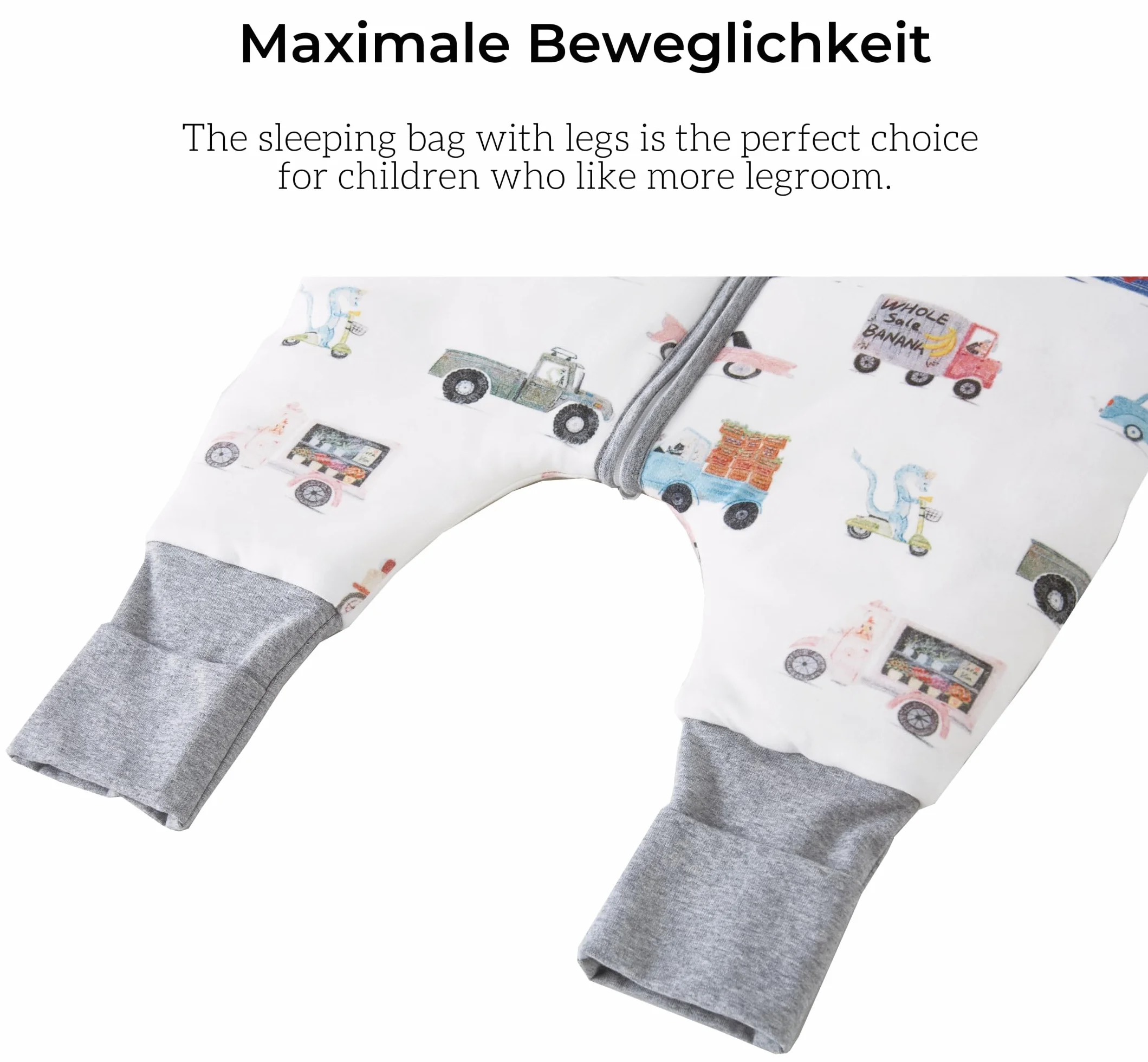 Chilsuessy Śpiwór Niemowlęcy z Nogawkami, 2,5 Tog, Zimowy, Uniseks, Całoroczny, Dla Dzieci, Kolorowe Samochody, 90 cm, Wzrost Dziecka 95-105 cm