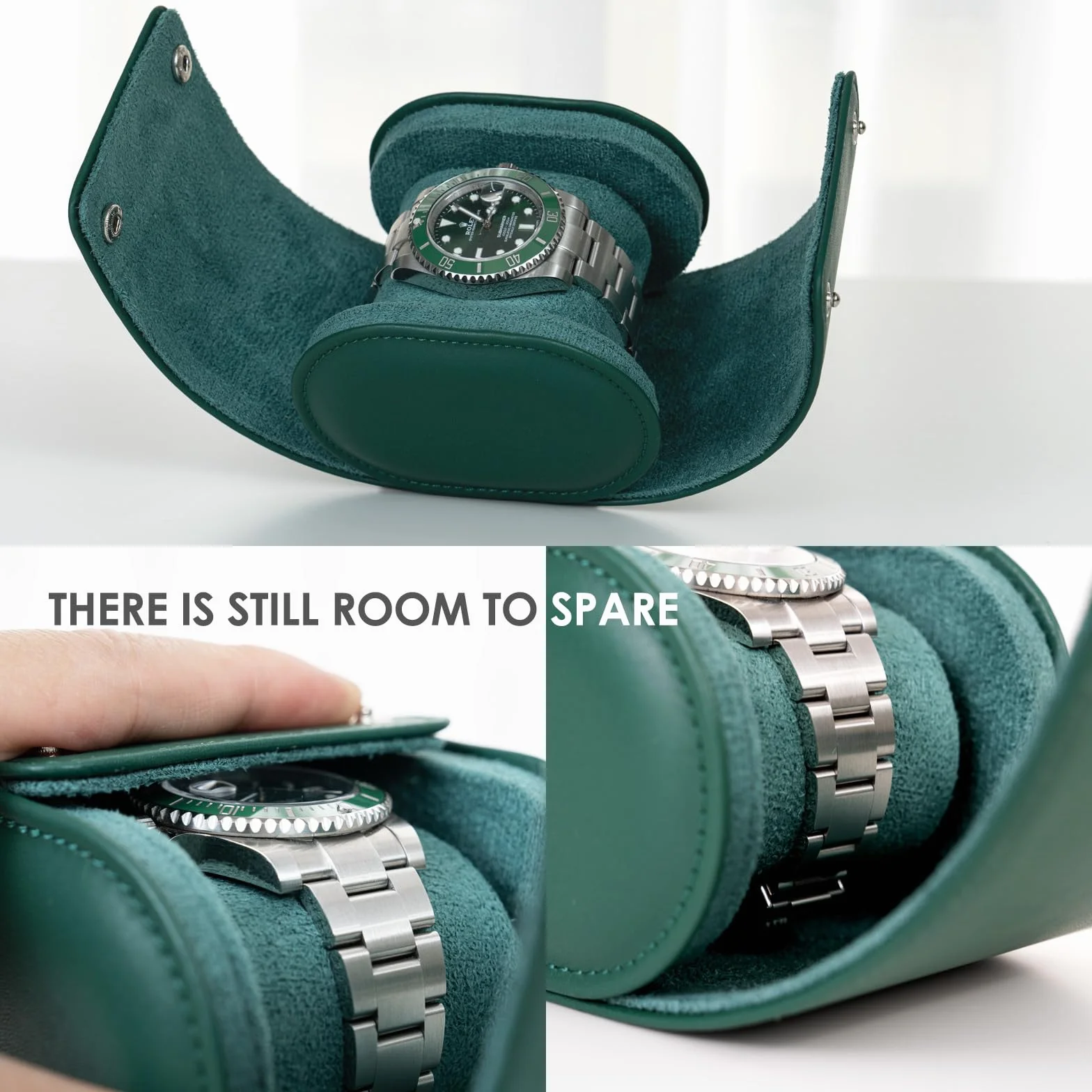 Etui podróżne na rolkę zegarka wykonane z prawdziwej skóry, 1 pudełko na zegarki, pasuje do wszystkich zegarków i smartwatchów poniżej 55 mm, organizer do przechowywania dla mężczyzn i kobiet (1W-GRL)