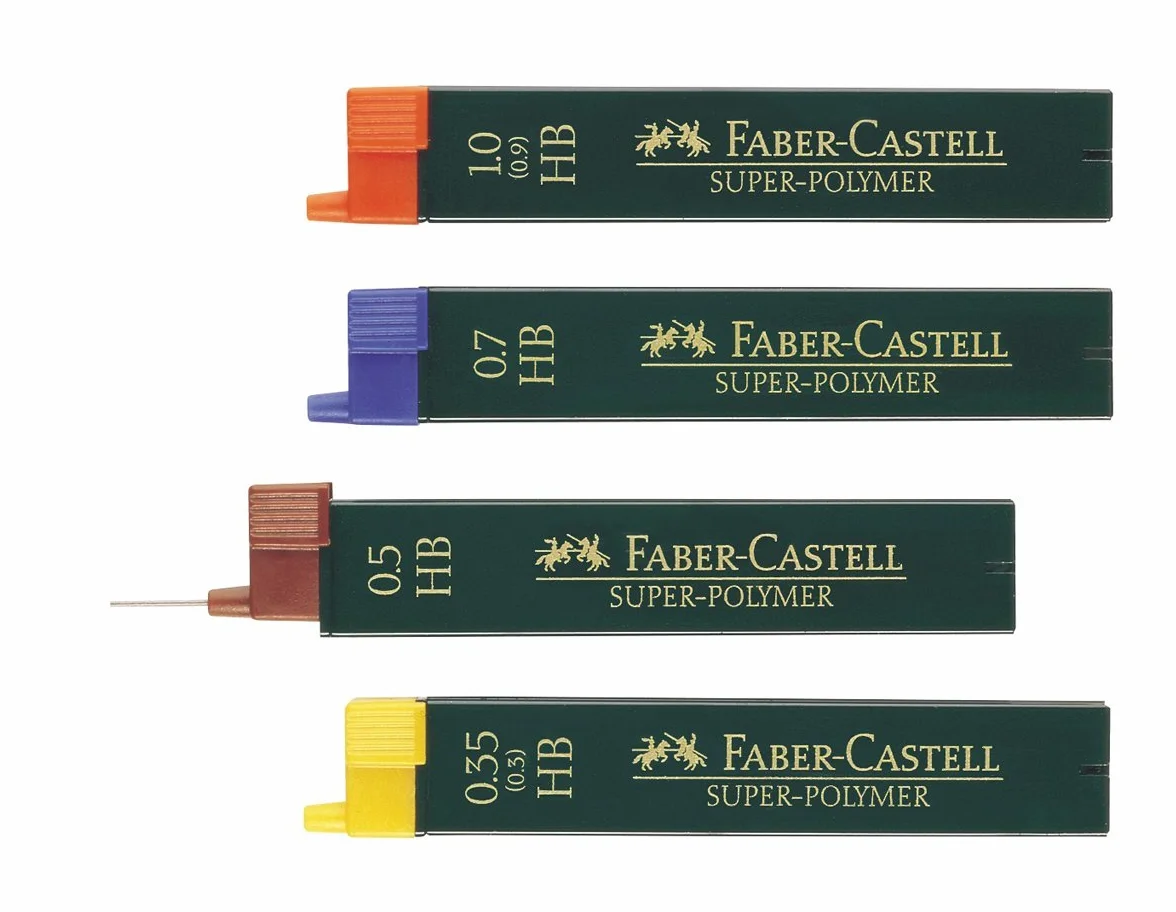 Faber-Castell Super-Polymer 120501 Lot de 12 mines fines Degré de dureté B - 0,5 mm
