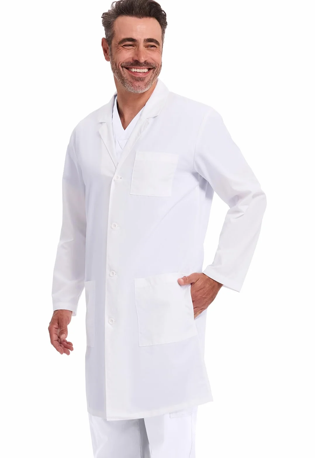 Dickies Fartuch laboratoryjny unisex dla kobiet i mężczyzn, długość 102 cm, zapinany na guziki z przodu, z 3 kieszeniami – model 83403