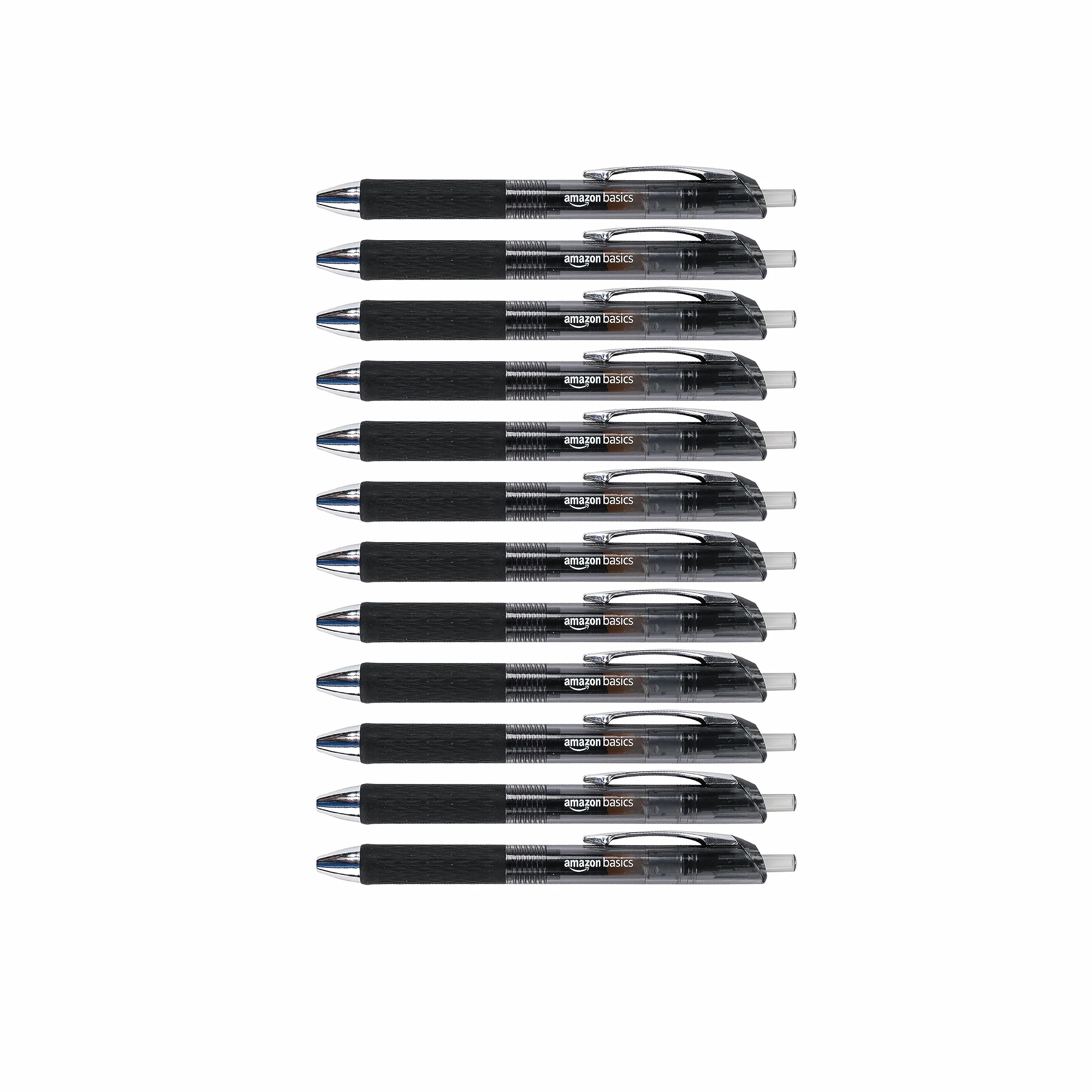 Amazon Basics Wysuwany Długopis Żelowy, Cienka Końcówka (0,7 mm), Czarny, 12 szt., Opakowanie 1 Zest.