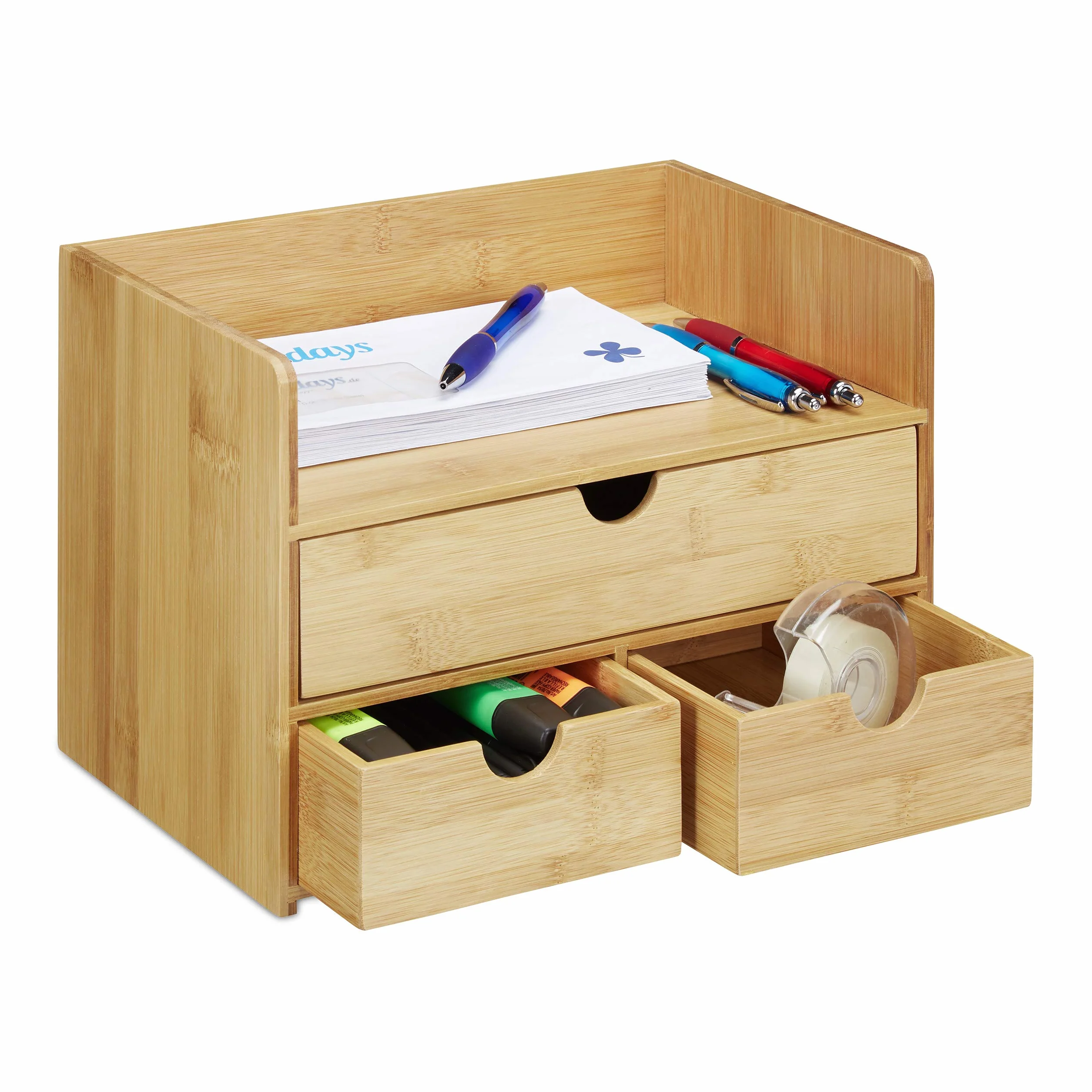 Relaxdays Organizer na biurko, bambusowa taca na listy, szuflada na artykuły pa, system archiwizacji, naturalny
