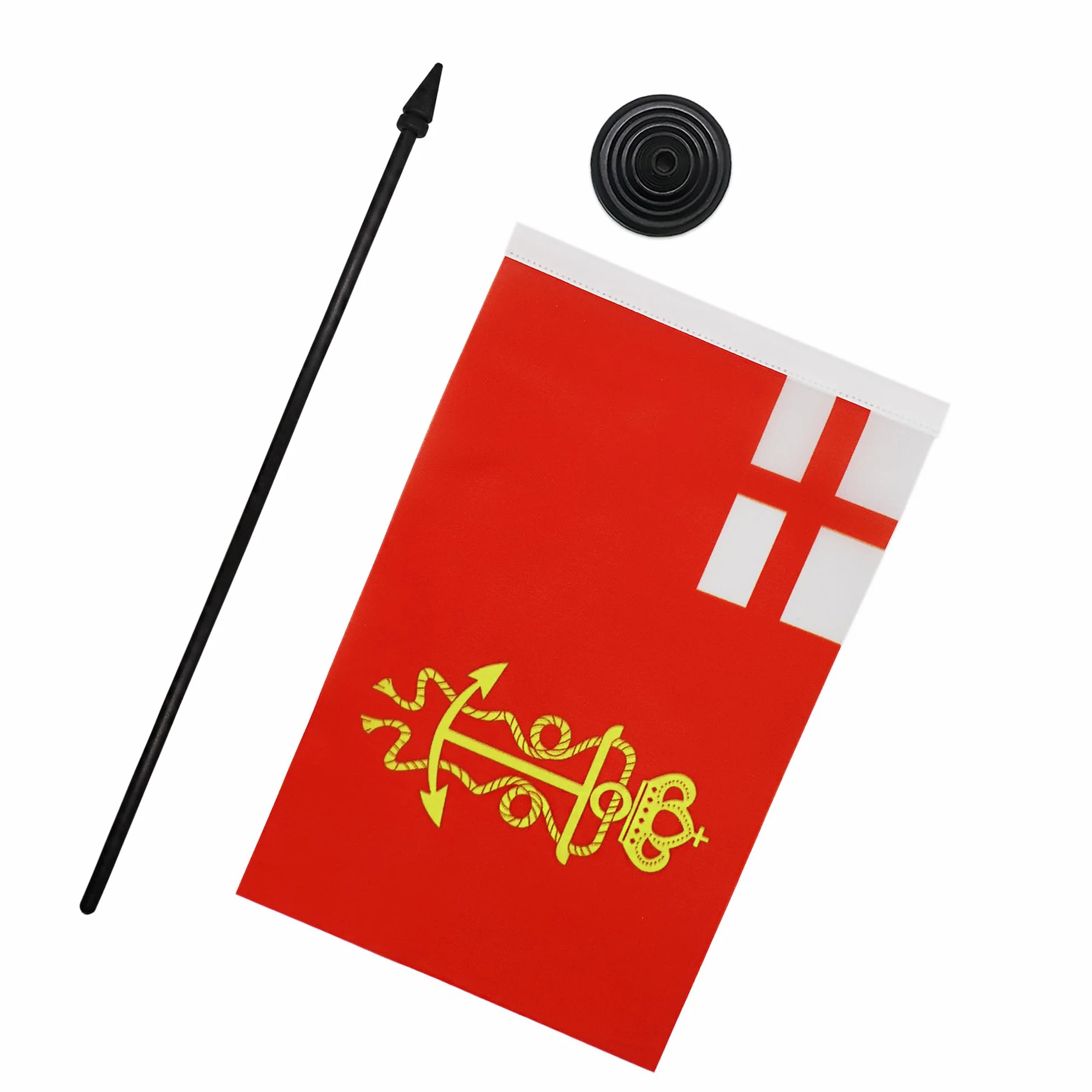 AZ FLAG - Flaga stołowa James II Lord High Admiral Ensign 1686 21x14 cm - Mała biurowa flaga Brytyjskiego Lorda Admiralicji 100% Poliester z 25cm Hampem i czarną plastikową podstawą