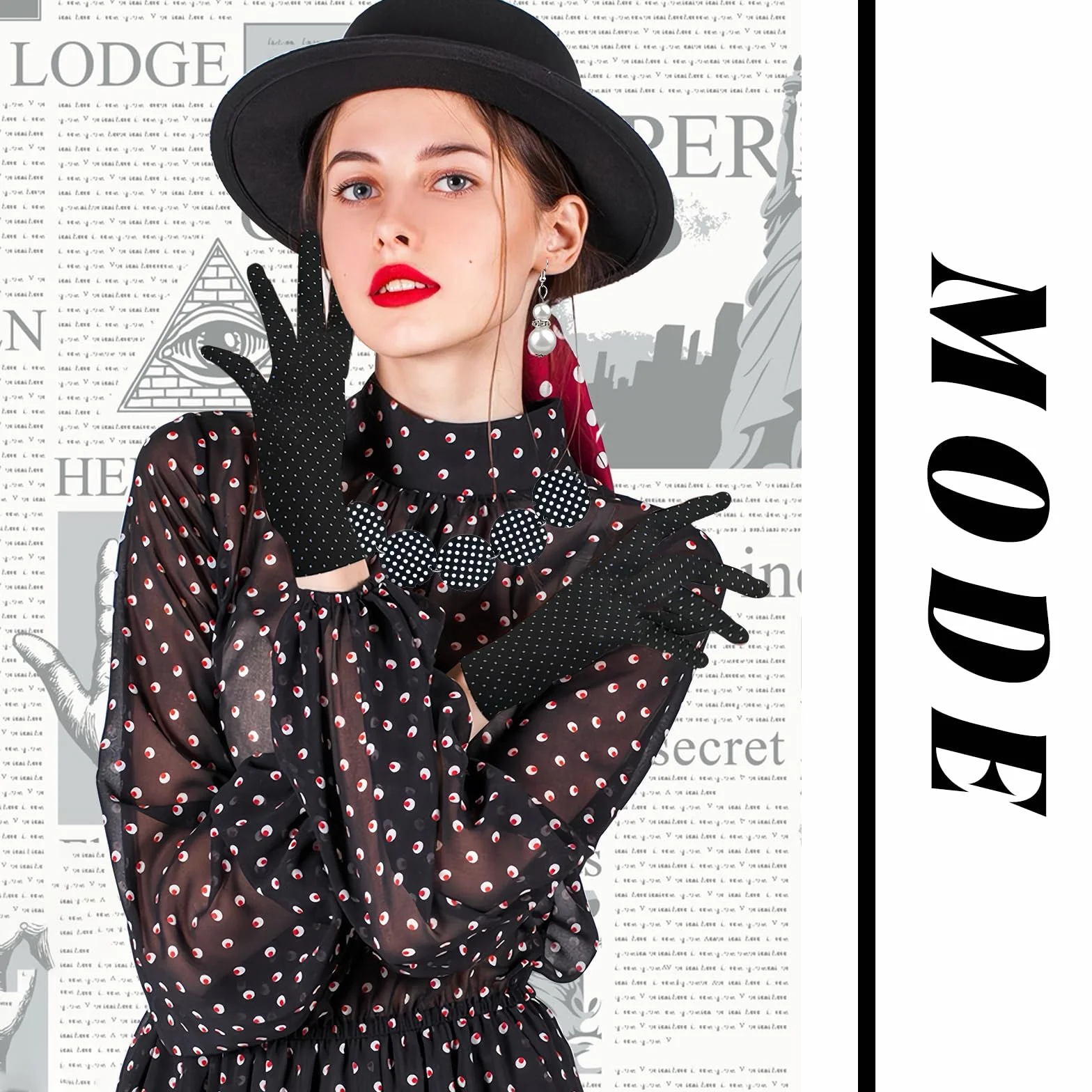 Grantop Akcesoria damskie w stylu lat 50. XX wieku, 12-częściowy zestaw akcesoriów damskich w stylu rockabilly z lat 50., retro akcesoria do kostiumu z szyfonowym szalikiem, rękawiczkami, opaską na