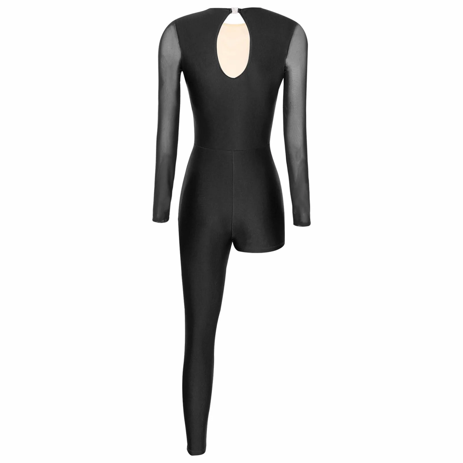 Oyolan Damski kombinezon gimnastyka Łyżwiarstwo figurowe Taniec trykot asymetryczny długi rękaw Leotard Rhinestone Unitard S-XXL