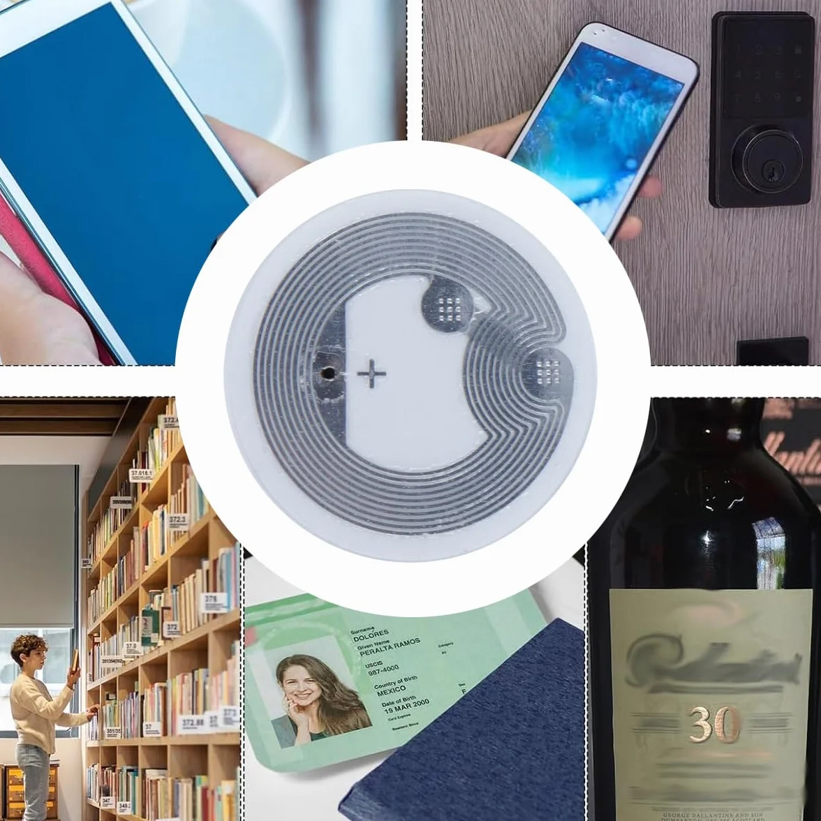 20 sztuk okrągłych tagów NFC o średnicy 25 mm, 215 chipów, pustych, wielokrotnego zapisu, samoprzylepnych naklejek, kompatybilnych z telefonami komórkowymi z systemem Android i obsługą NFC