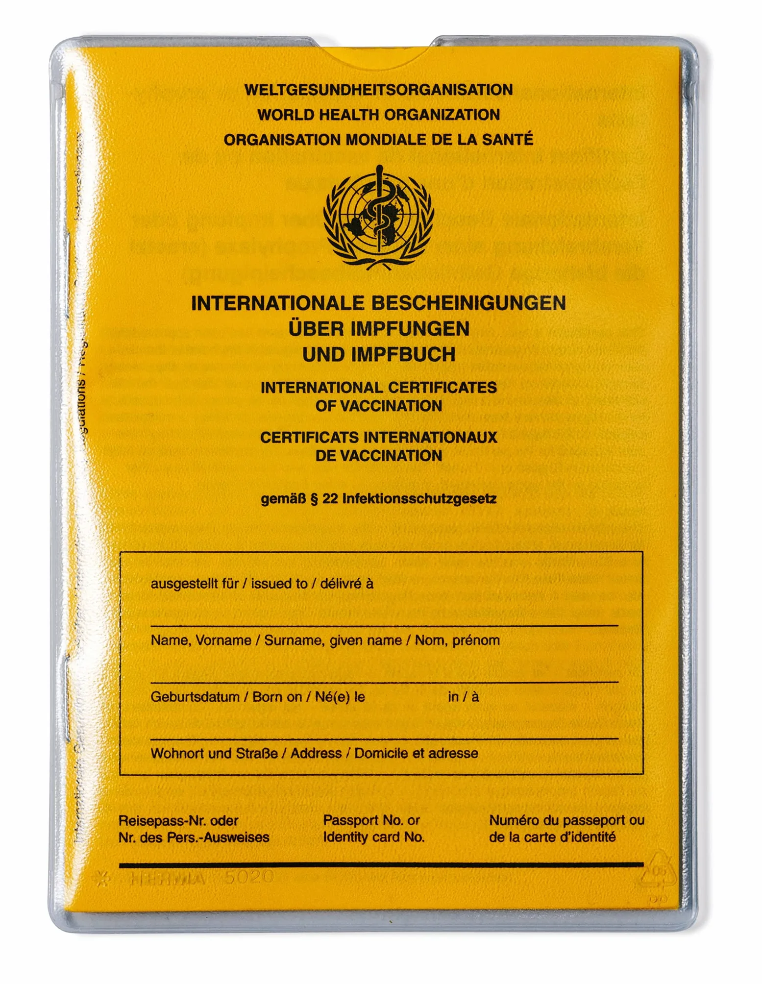 HERMA 1330 etui na kartę szczepień (95 x 135 mm, przezroczyste), odpowiednie jako książeczka szczepień dla dorosłych i dzieci, 10 koszulek na identyfikator
