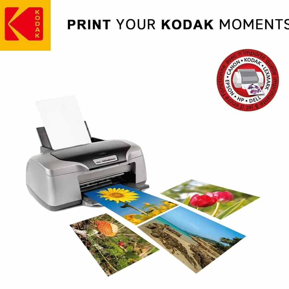KODAK Picture Paper - Błyszczący papier fotograficzny, opakowanie 50 arkuszy, format A4 (21x29,7cm), 180g/m², idealny do wydruków atramentowych, żywych kolorów i wysokiego kontrastu, wysokiej jakości