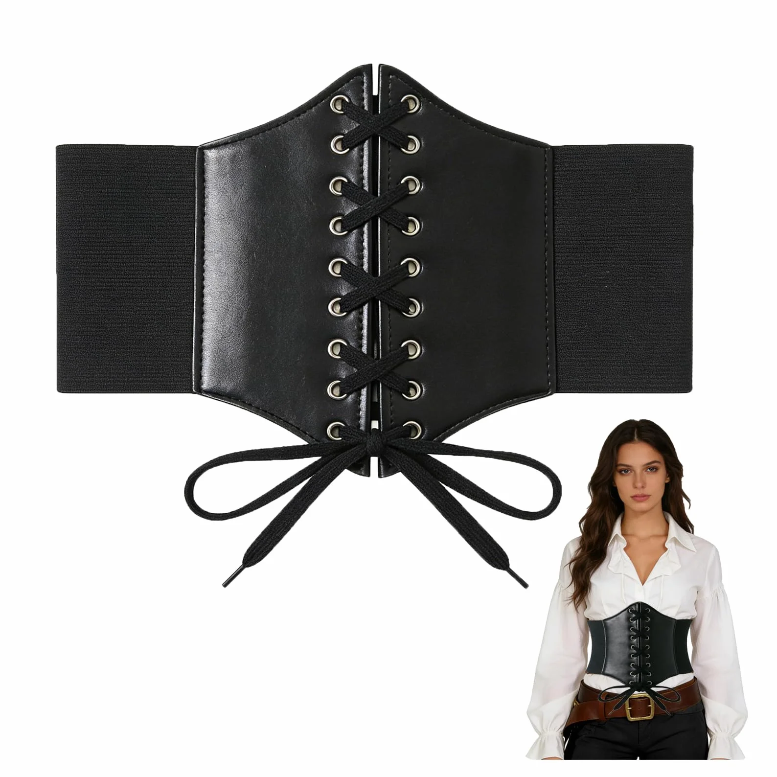 Gorset damski pirata, średniowieczny pasek, kostium damski, gorset pod biustem, czarny, skórzany pasek w talii, kostium piracki, akcesoria, pasek, gotycki, retro, czarny gorset na Halloween, akcesoria