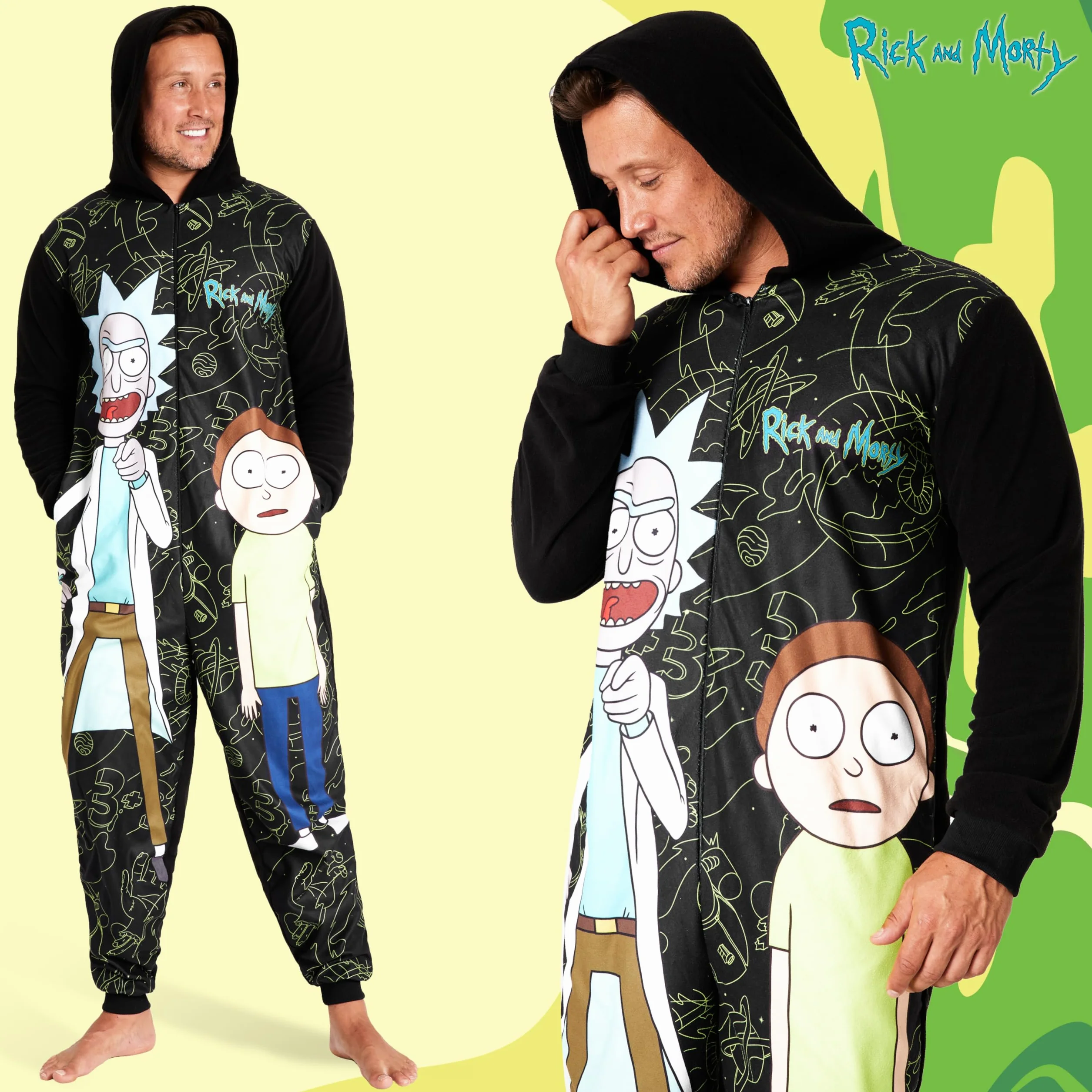 Rick and Morty Puszysta piżama polarowa z kapturem dla dorosłych dla mężczyzn i nastolatków - odzież wypoczynkowa M-3XL - prezenty dla mężczyzn