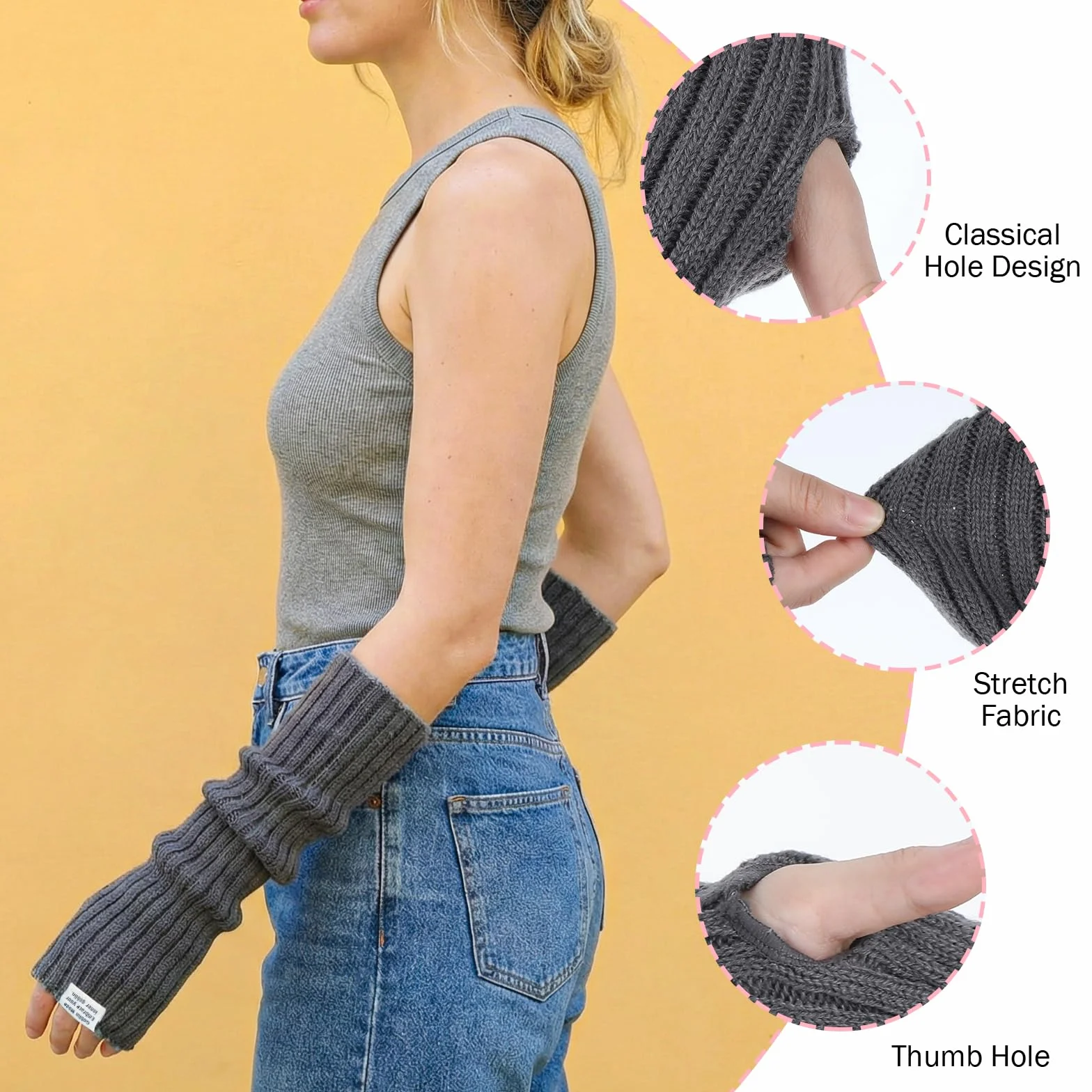 Ocieplacze rąk damskie, zimowe skarpety na ręce, ciepłe długie rękawiczki bez palców, japońskie pulsowniki damskie, Y2K gotyckie punkowe hip-hopowe ocieplacze na ręce z otworem na kciuk dla kobiet