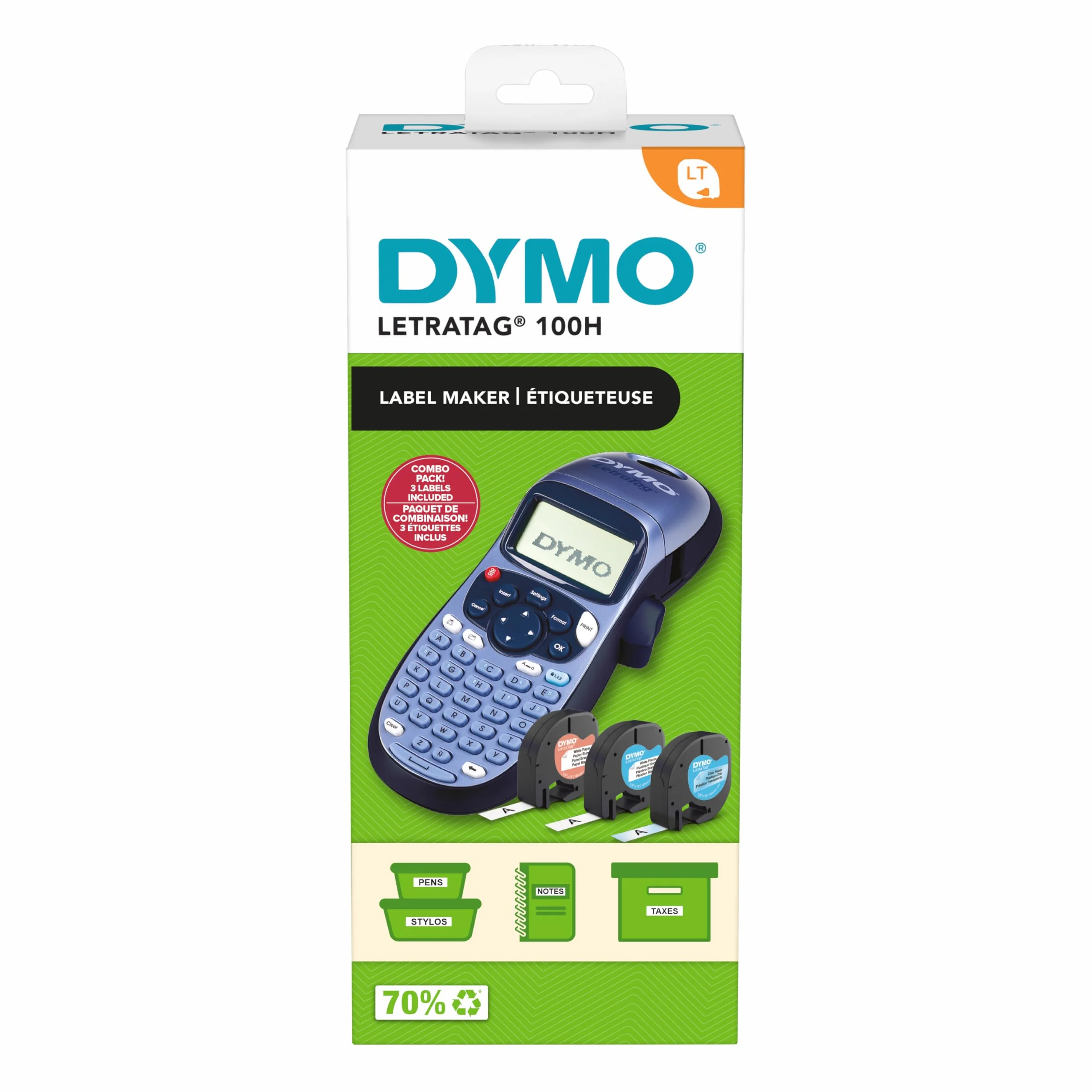 Dymo LetraTag LT-100H Label Maker Starter Kit | Ręczna drukarka etykiet | Z plastikową, papierową i przezroczystą taśmą etykietową | Idealna do biura lub domu