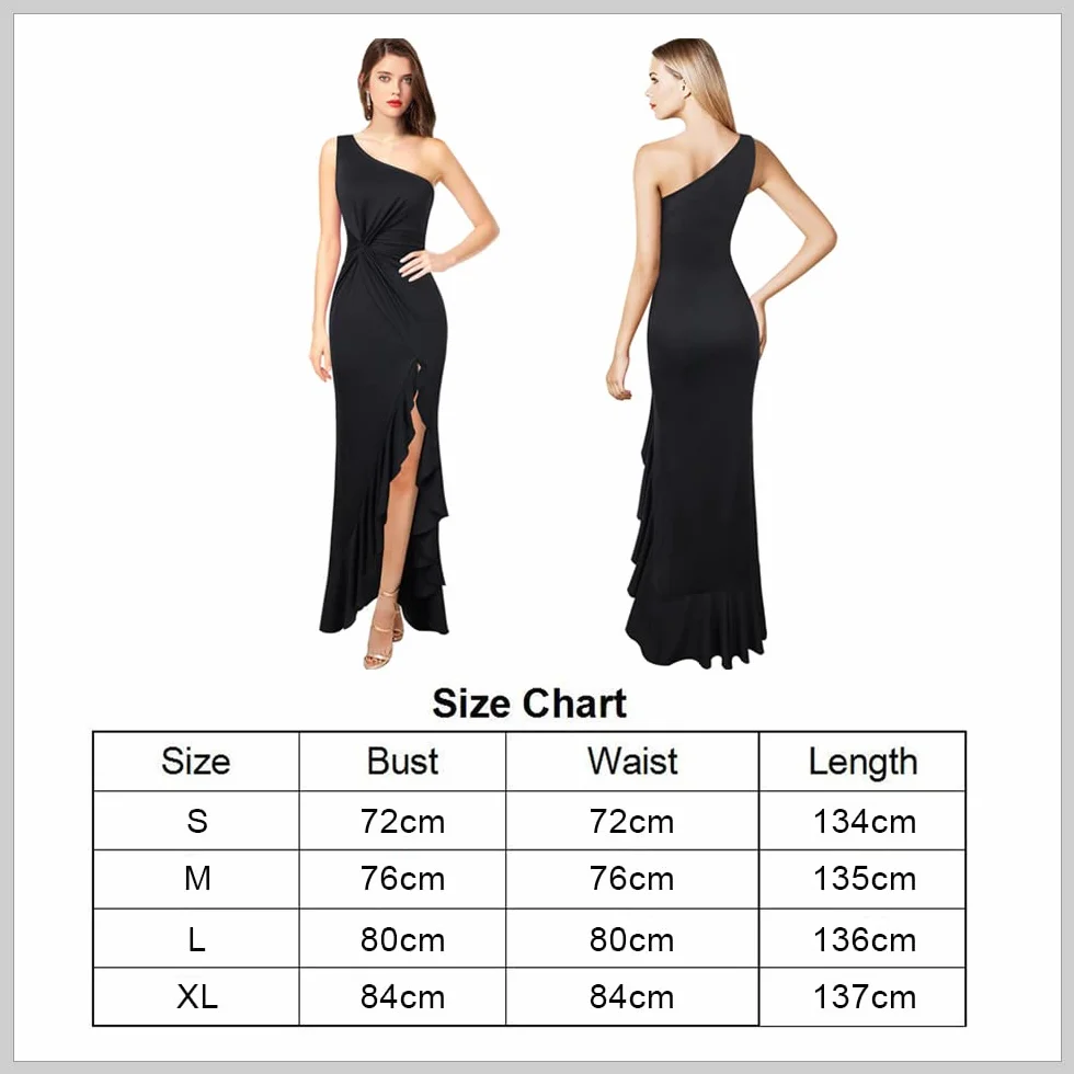 Elegancka sukienka damska, długa sukienka wieczorowa, jedno ramię, jednolity kolor, wysoka sukienka z rozcięciem, sukienka bez rękawów, seksowna sukienka bodycon, suknie koktajlowe, wesele,