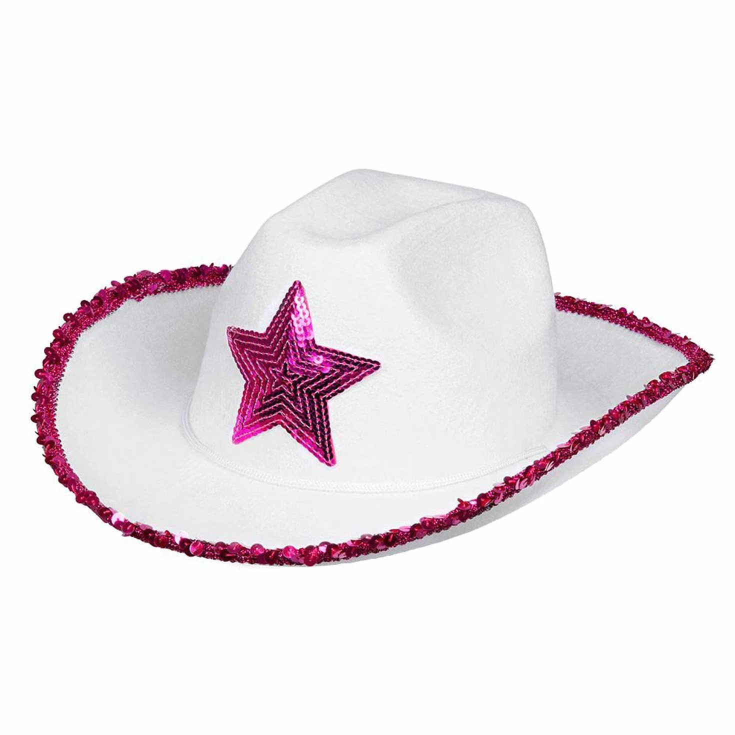Boland 54376 - kapelusz Rodeo Star, różowo-biały, dla dorosłych, kapelusz kowbojski z cekinami, kowbojski z cekinami, karnawał, ostatki, Halloween, impreza tematyczna