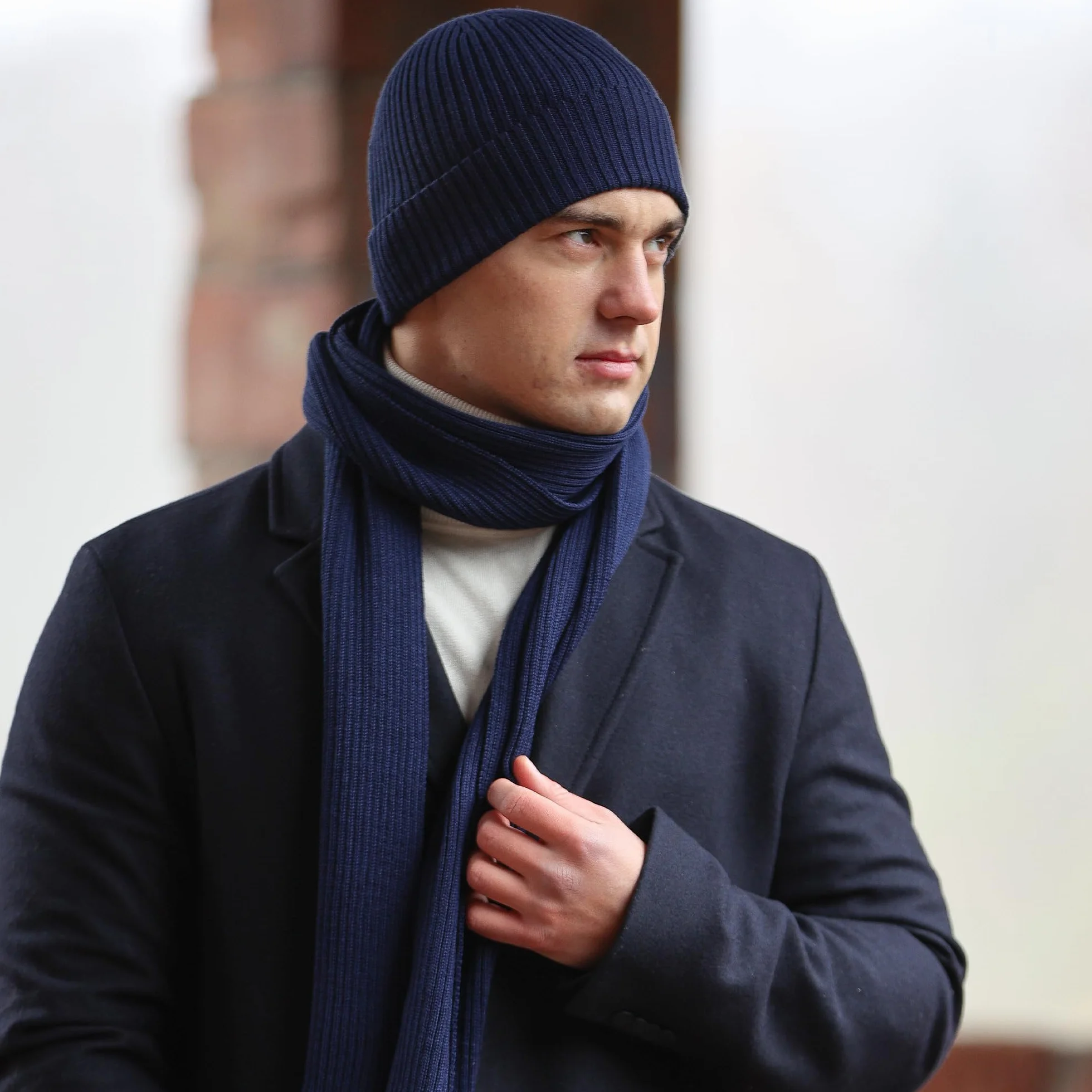 Molti Zestaw czapek i szalików dla mężczyzn, 100% wełna merynosów, czapka beanie, czapka męska, jesień/zima, ocieplacz, czapka męska 2 w 1, wybór kolorów