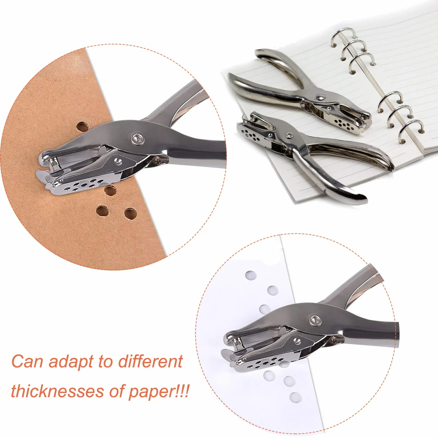 Dziurkacz, metalowy ręczny dziurkacz, 1 otwór szczypce, jeden otwór, dziurkacz, papier ze stali nierdzewnej, 6 mm, pojemność 8 arkuszy srebrny