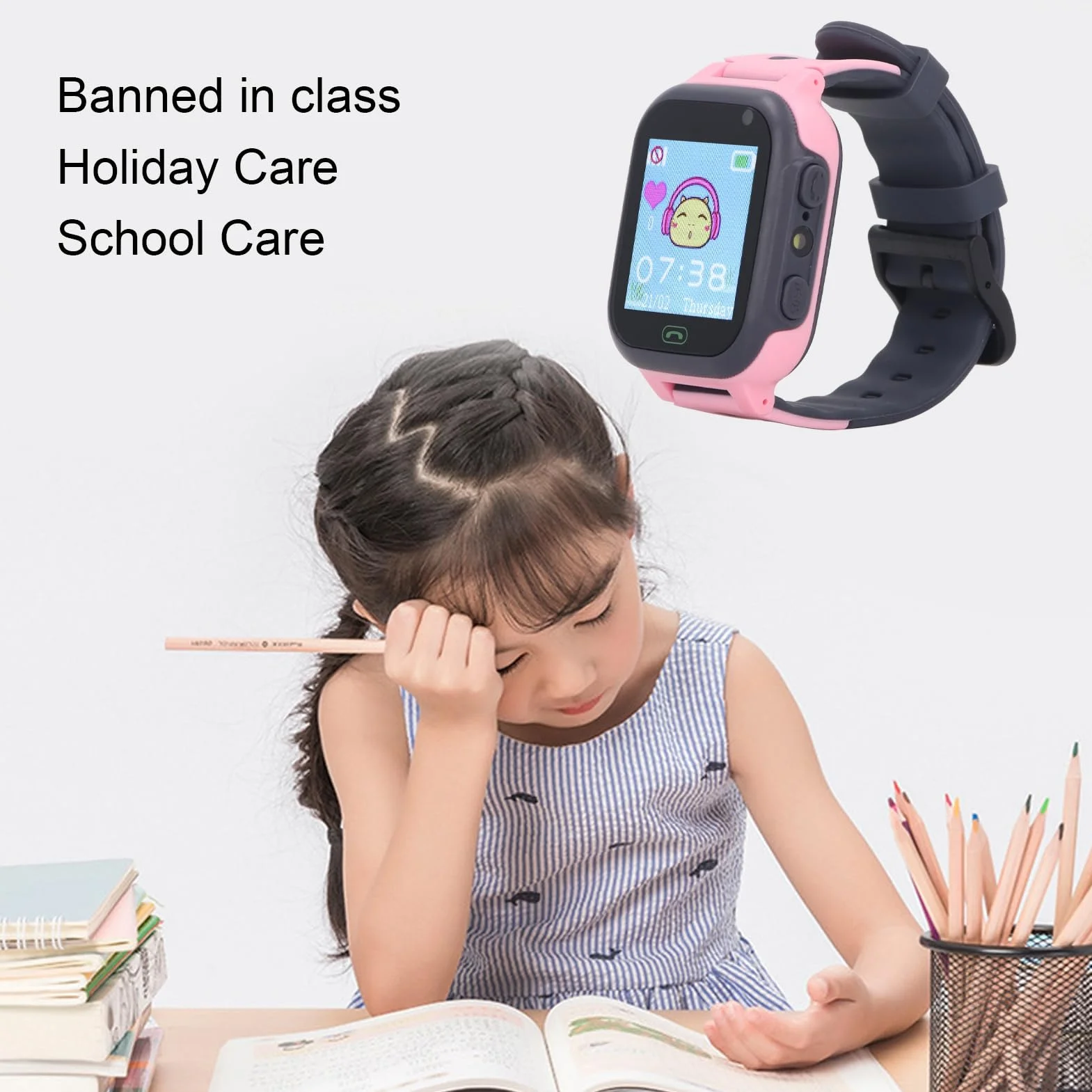 Dilwe Smartwatch dziecięcy z połączeniami wideo, kamerą i latarką, do użytku na zewnątrz (różowy)