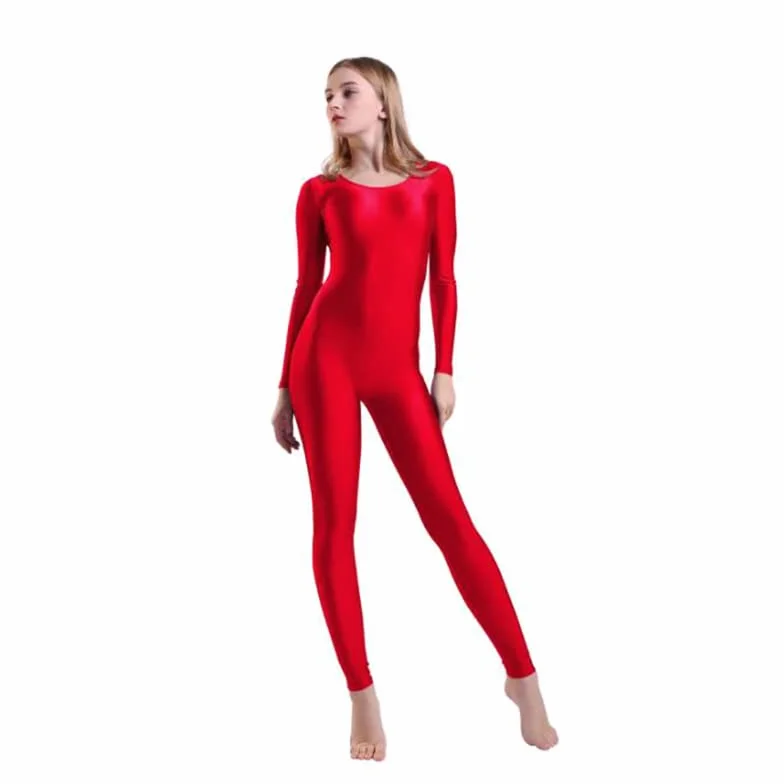 Damskie body z długim rękawem z wycięciem pod szyją Unitard damskie spandex całe ciało do tańca kostiumy gimnastyczne kombinezon dla dziewcząt