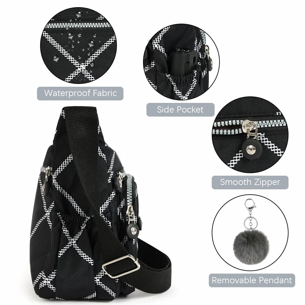 Aucuu Damska torba crossbody z wieloma kieszeniami, wielofunkcyjna torba crossbody, nylonowa lekka i wodoodporna, torba podróżna z regulowanym paskiem na ramię, na zakupy, wędrówki, do codziennego