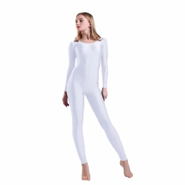 Damskie body z długim rękawem z wycięciem pod szyją Unitard damskie spandex całe ciało do tańca kostiumy gimnastyczne kombinezon dla dziewcząt