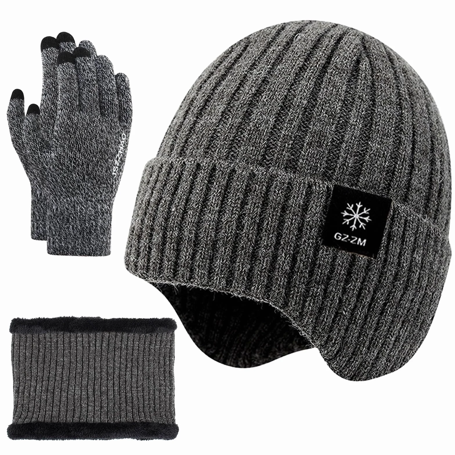 Zestaw szalików i czapek i rękawiczek damskich mężczyzn, zestaw ocieplaczy na szyję czapka zimowa rękawiczki dotykowe, dzianinowa czapka szaliki rękawiczki termiczne, 3 w 1 czapki typu beanie