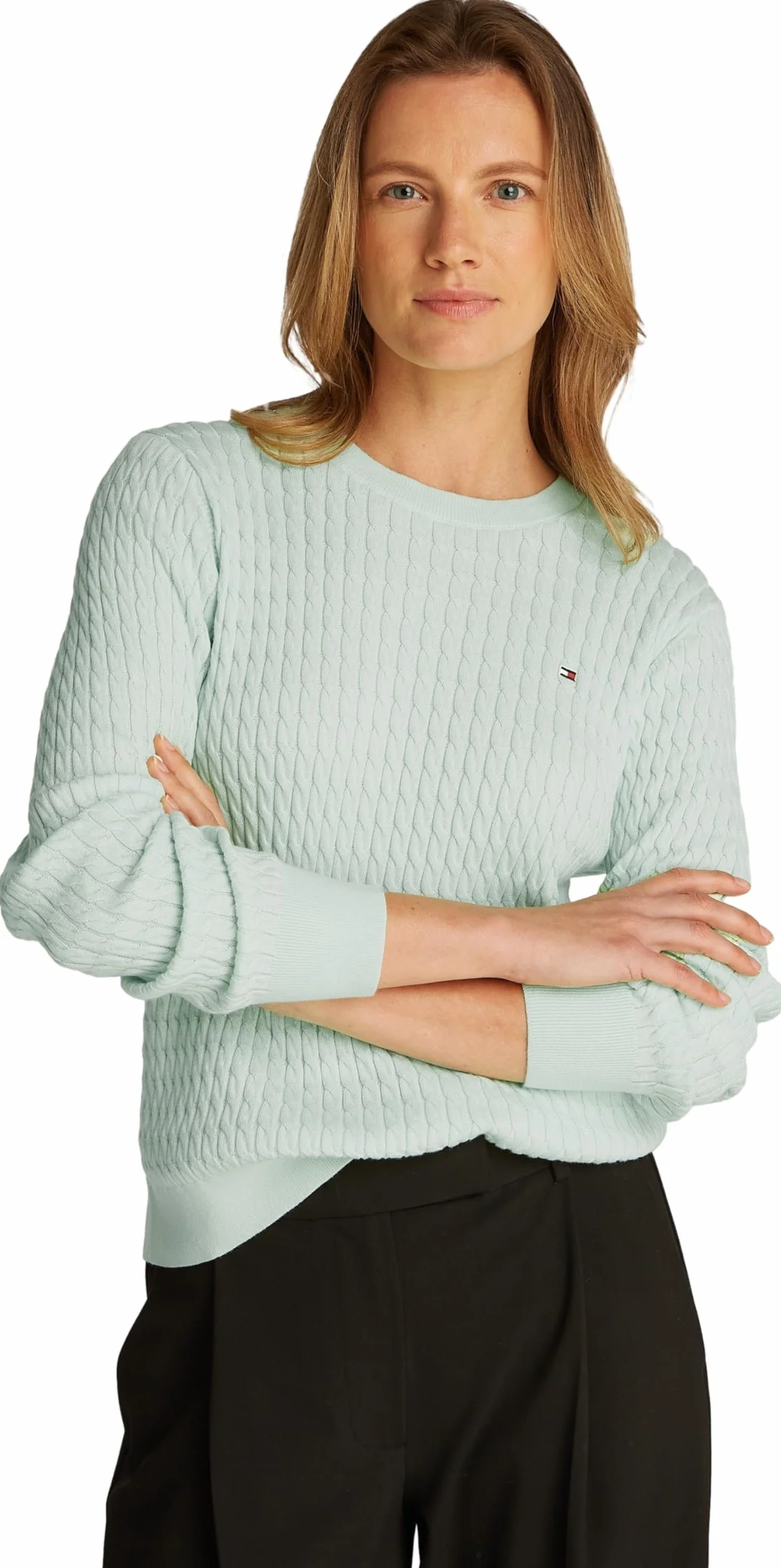 TOMMY HILFIGER Damski sweter CO Cable C-NK LS WW0WW44993, Zielony (opal zielony), XL