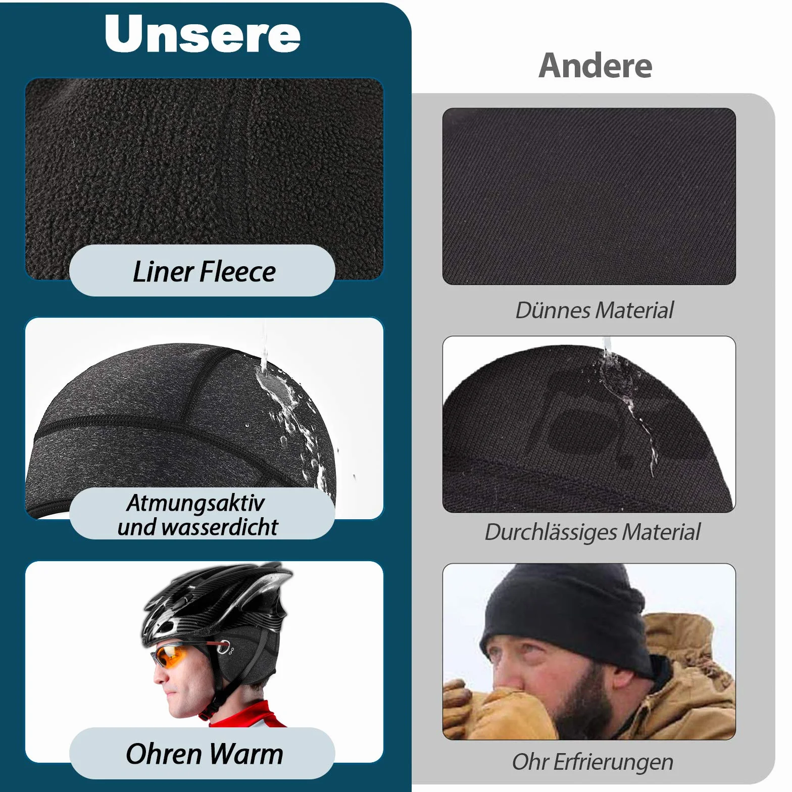 Czapka, ciepła, wiatroszczelna, zimowa, dla mężczyzn i kobiet, pod kask, sportowa, polarowa, termiczna, oddychająca, do sportów zimowych, jazdy na rowerze, biegania, jazdy na nartach, motocyklu