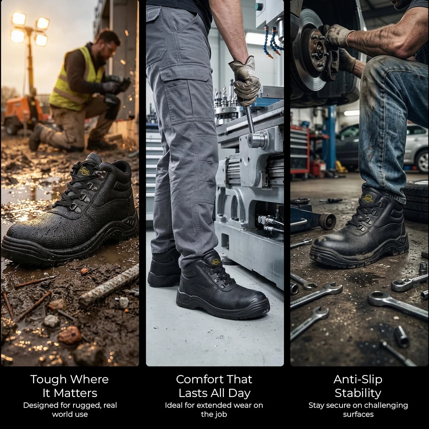 Iron Mountain Unisex męskie damskie wodoodporne buty robocze i użytkowe ze stalowym noskiem i ochronną podeszwą środkową, robocze, buty ochronne S3 SRC, czarne, UK 10/EU 44