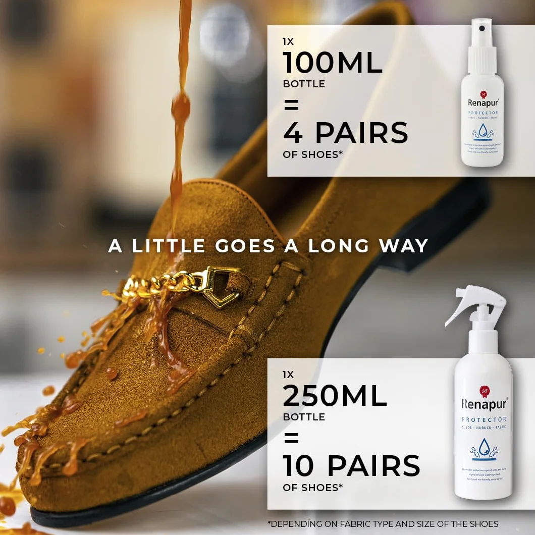 Renapur Suede & Fabric Protector 250 ml - Nietoksyczny - Wodoodporny i chroniący zamsz, Nubuk, tkanina, bawełna, buty, trampki, buty i więcej