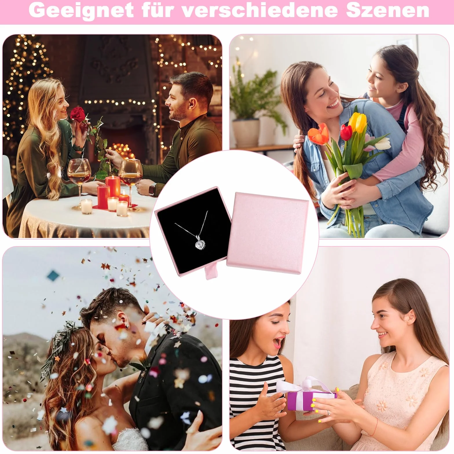Pudełko prezentowe na biżuterię, 6 sztuk, 7 x 7 x 1,7 cm, wysuwane pudełko na prezent, małe etui na biżuterię, pudełko na pierścionki, pudełko na prezent, małe pudełko na naszyjniki, kolczyki