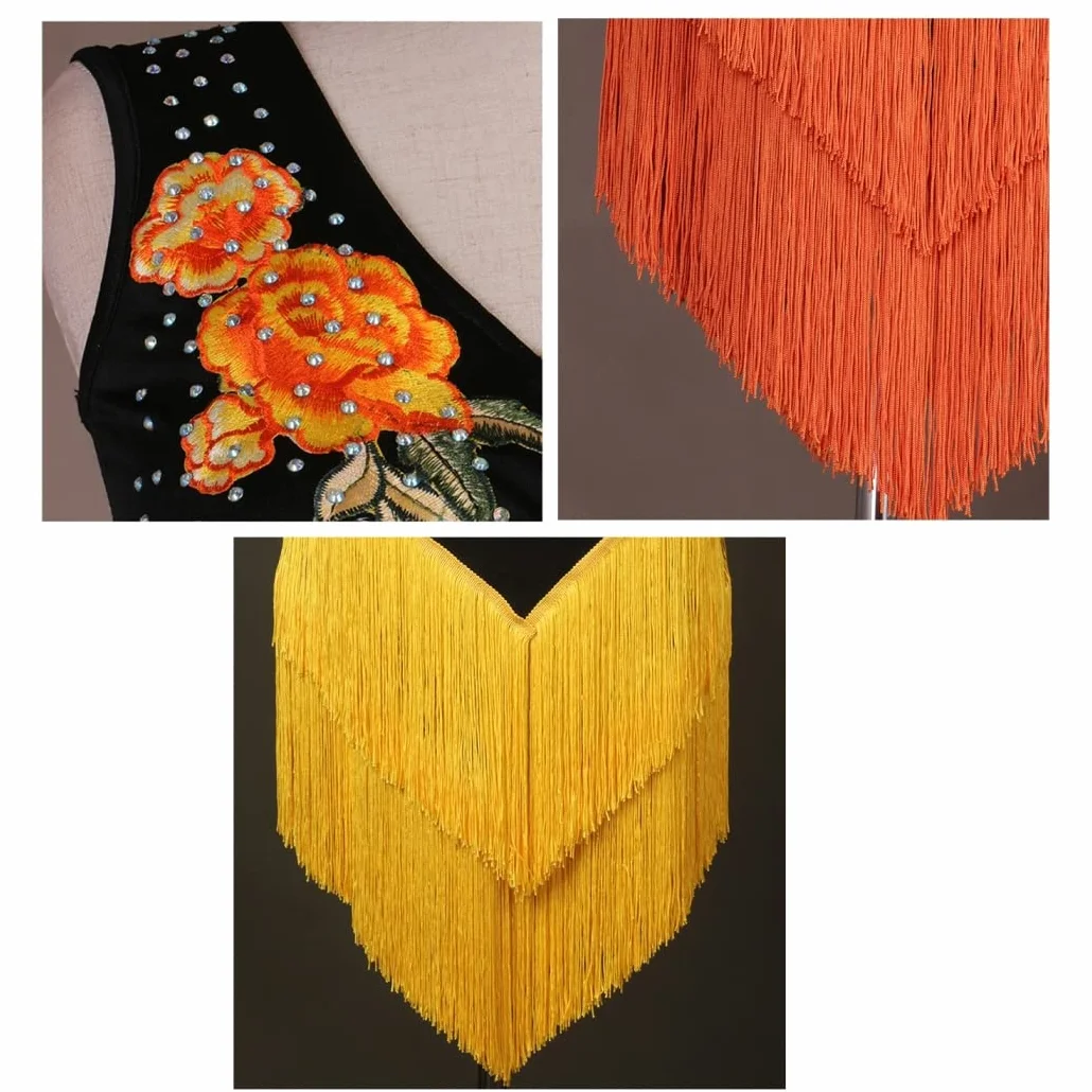 Damskie Tassel Latin Dance Costume haft haft cha cha tango trening spódnica taneczna sala taneczna sukienki bez rękawów praktyka tańca strój