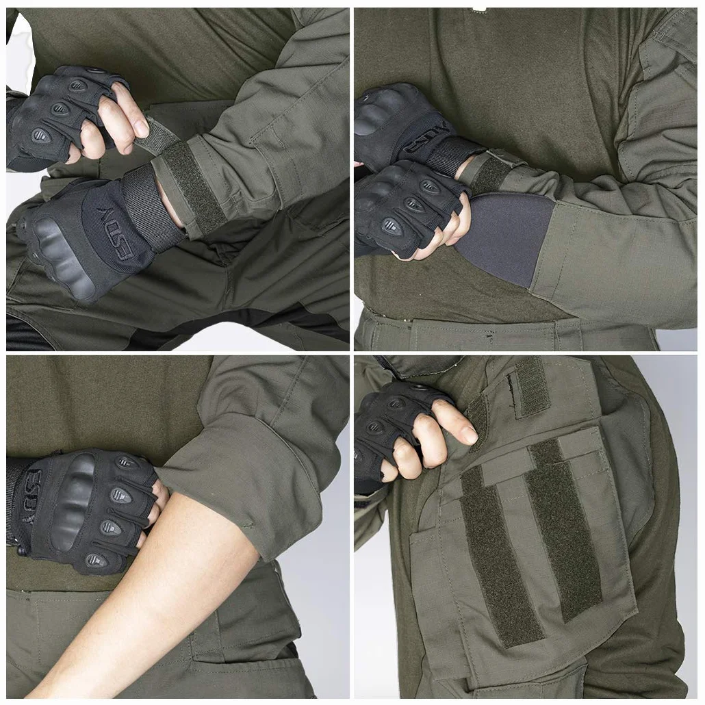 IDOGEAR G3 Męskie Koszule bojowe z Ochraniacze na łokcie szybkoschnący 1/4" Zipper Koszule Z Długim Rękawem Odzież taktyczna