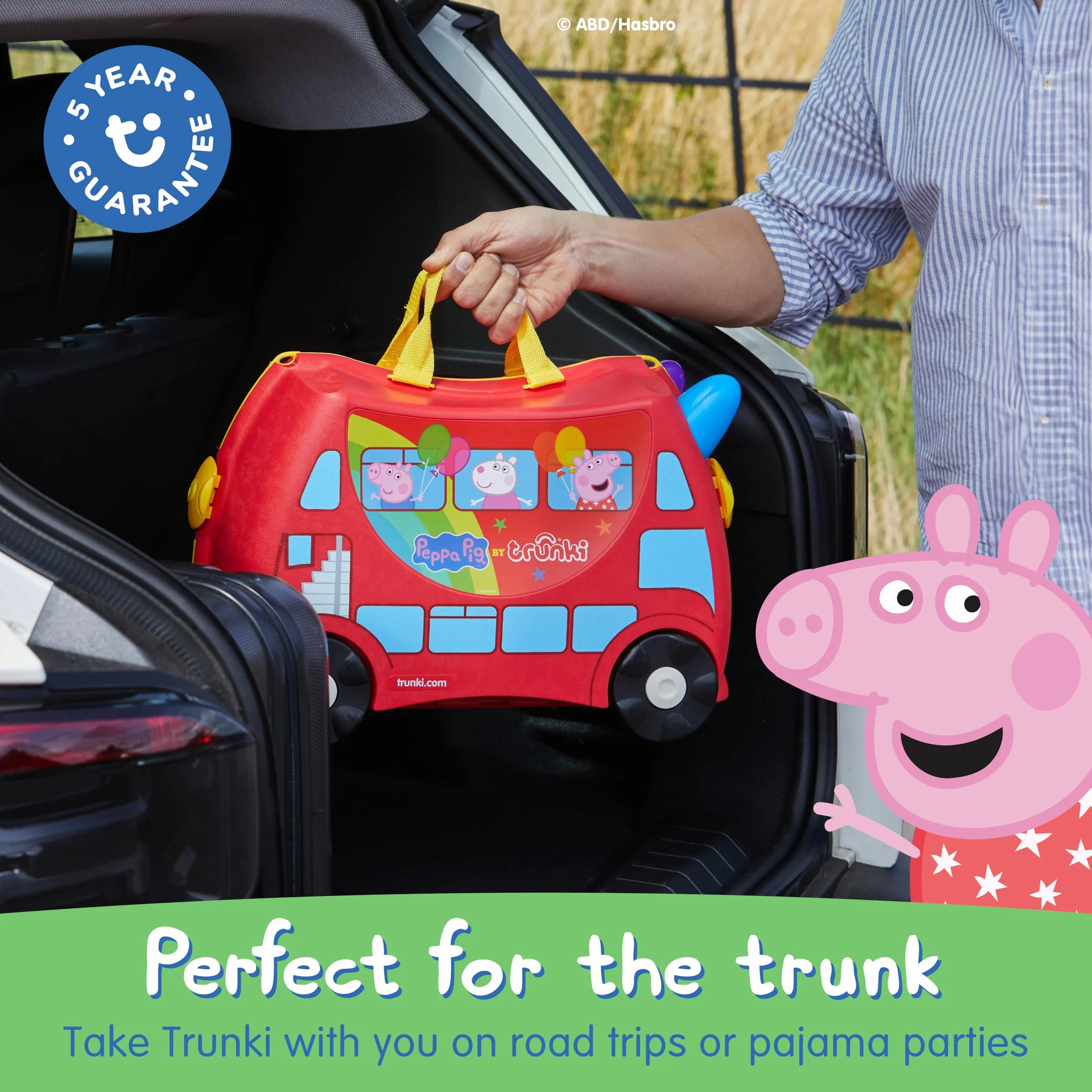 Trunki Oryginalna walizka dziecięca do siedzenia – 18 l bagaż podręczny, walizka podróżna z twardą obudową na kółkach, łącznie z paskiem na ramię, Świnka Peppa (czerwona), 3E+1 cm x 45 cm x 21 cm