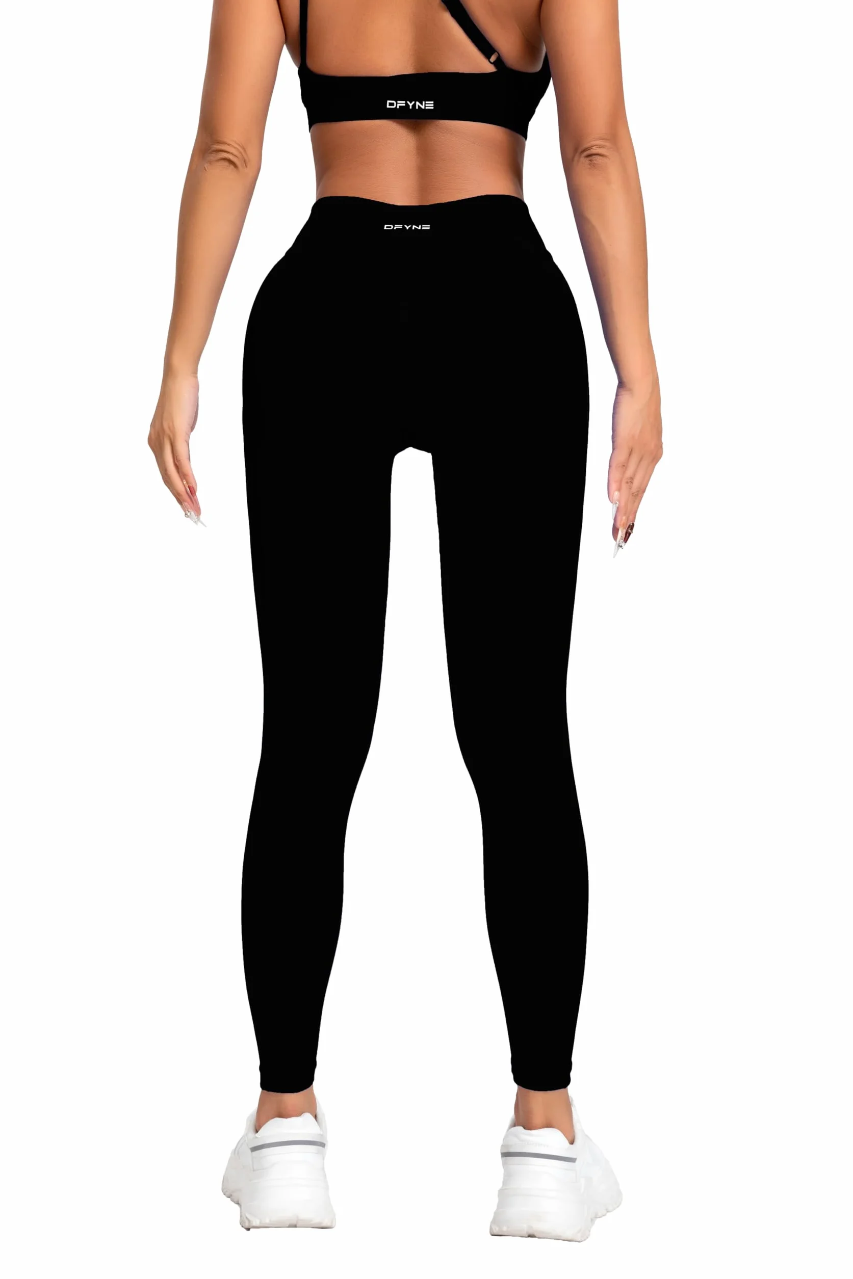 DFYNE Legginsy Impact – damskie bezszwowe spodnie do jogi, średni stan, odporne na przysiady, kontrola brzucha z wysokim stanem