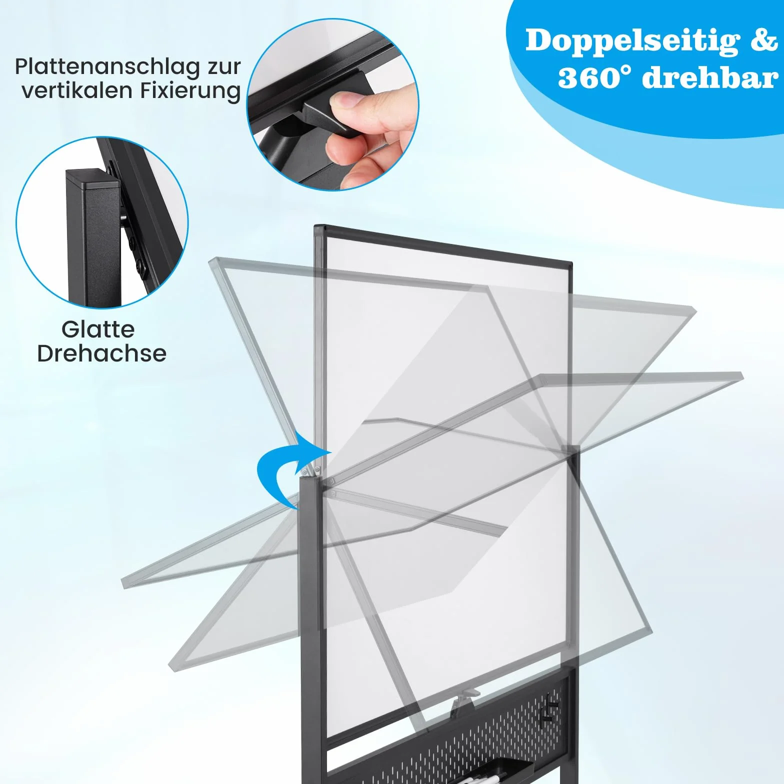 GOPLUS Dwustronna tablica suchościeralna ze stojakiem 120 x 90 cm, z regulacją wysokości, zmywalna na sucho, magnetyczna tablica suchościeralna z zestawem akcesoriów do biura, klasy i domu (czarna)