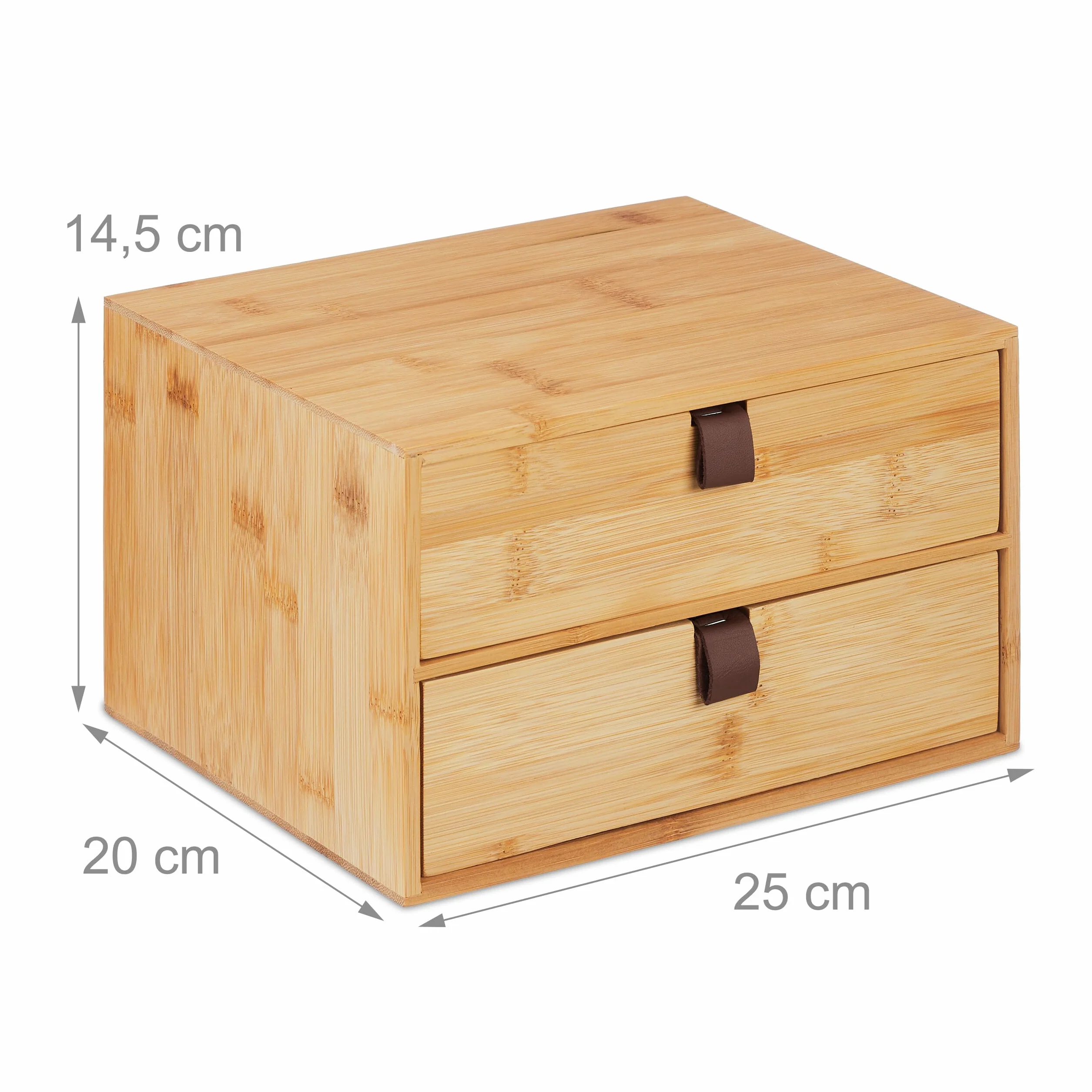 Relaxdays Organizer na biurko, organizer biurowy, 2 szuflady, bambus, skrzynka z szufladami, (wys. x szer. x gł.): 14,5 x 25 x 20 cm, naturalny