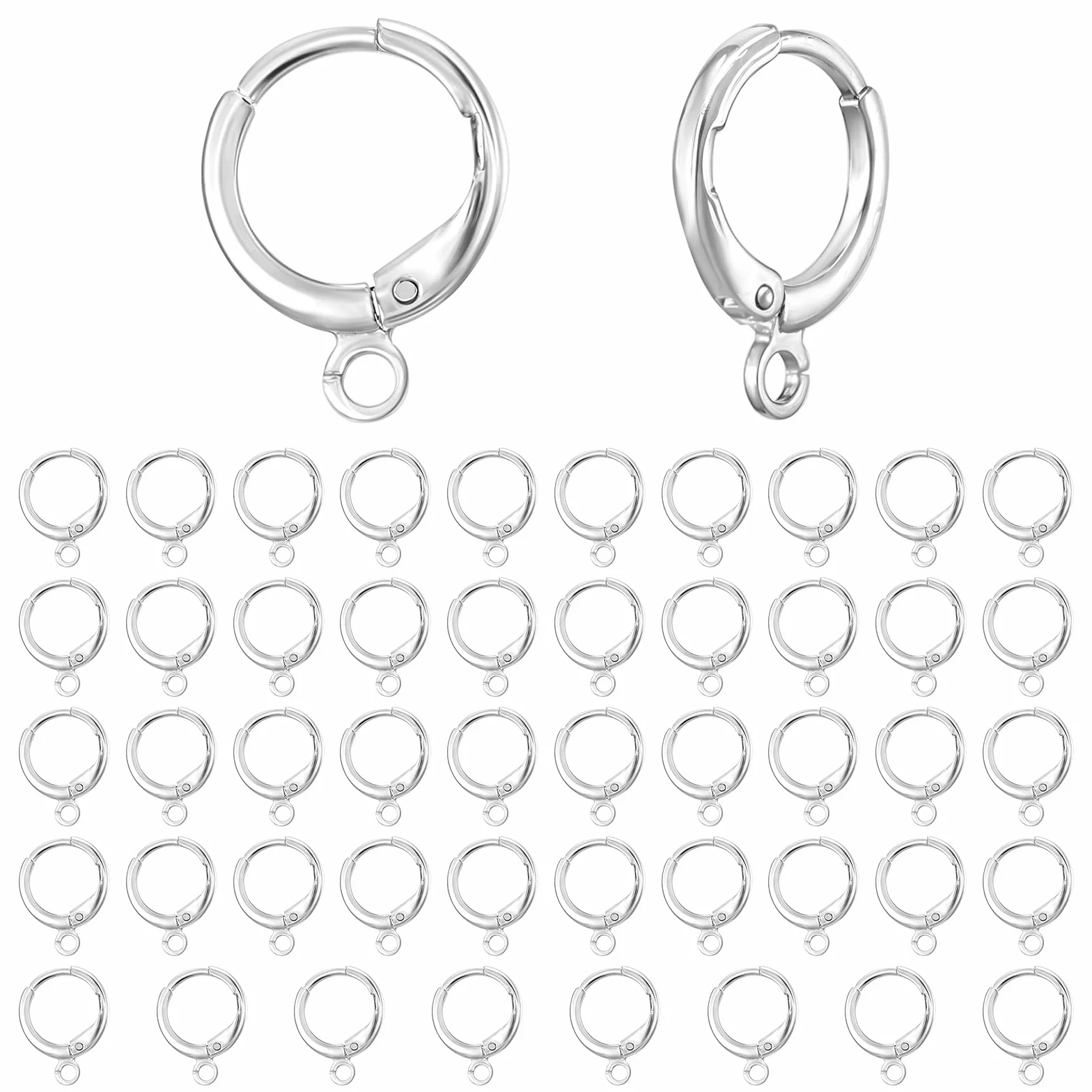 Xindojuz Kolczyki ze srebra wysokiej próby, małe kolczyki huggie do produkcji biżuterii, francuskie wiszące kolczyki, haczyki, materiały dla kobiet, 15 mm x 11 mm, 50 szt