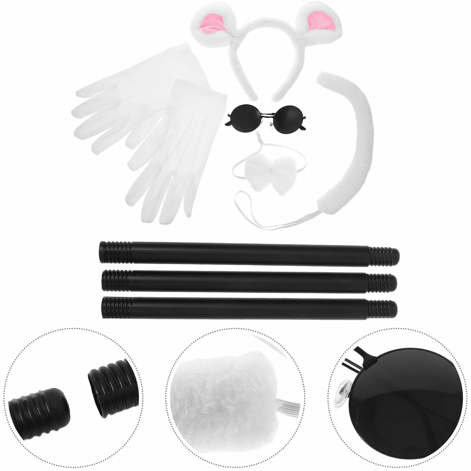 LIFKOME Akcesoriów Do Kostiumu Myszy Halloween dla Kobiet Komplet Cosplay z Uszami Rękawiczkami Okrągłymi Okularami Ślepą Laską i Muszką Lekki i Wygodny Zestaw Imprezę