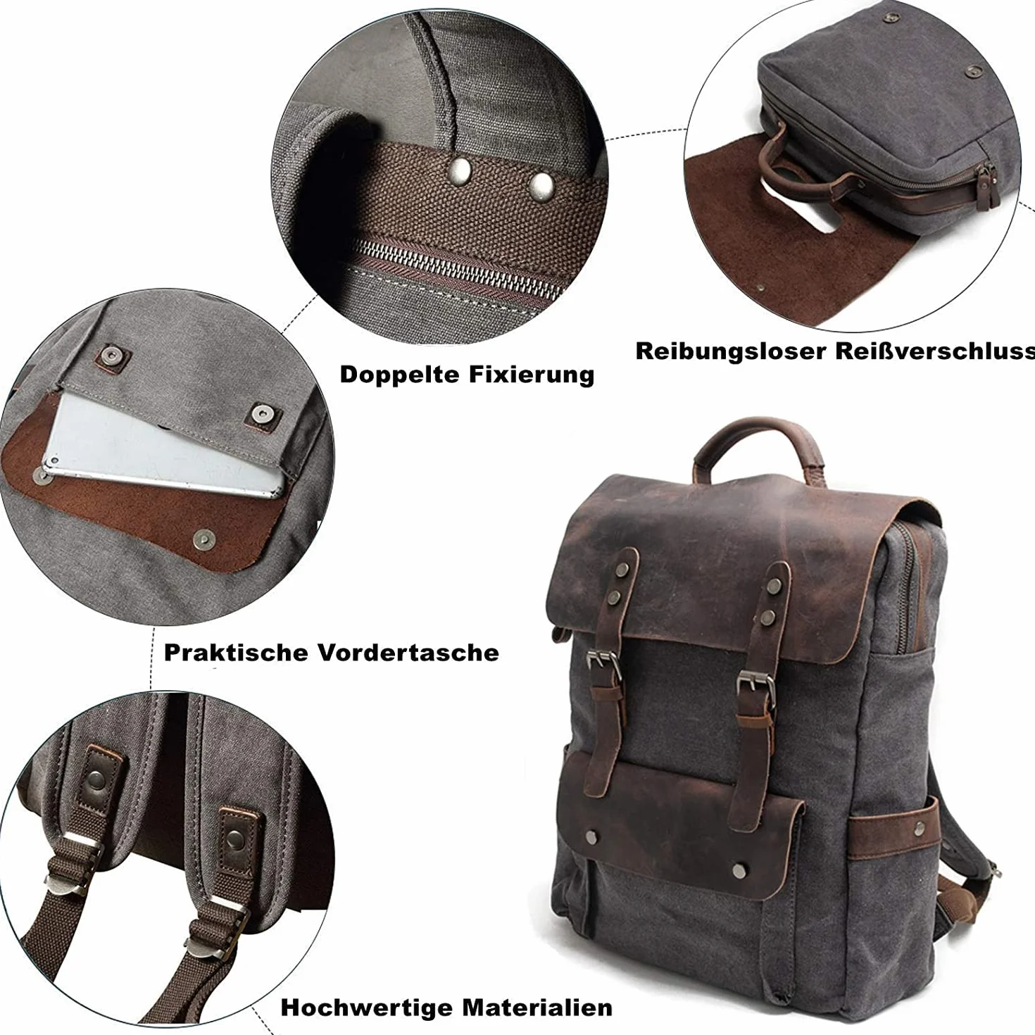 Damski Plecak Płócienny Skórzany Vintage 38 cm