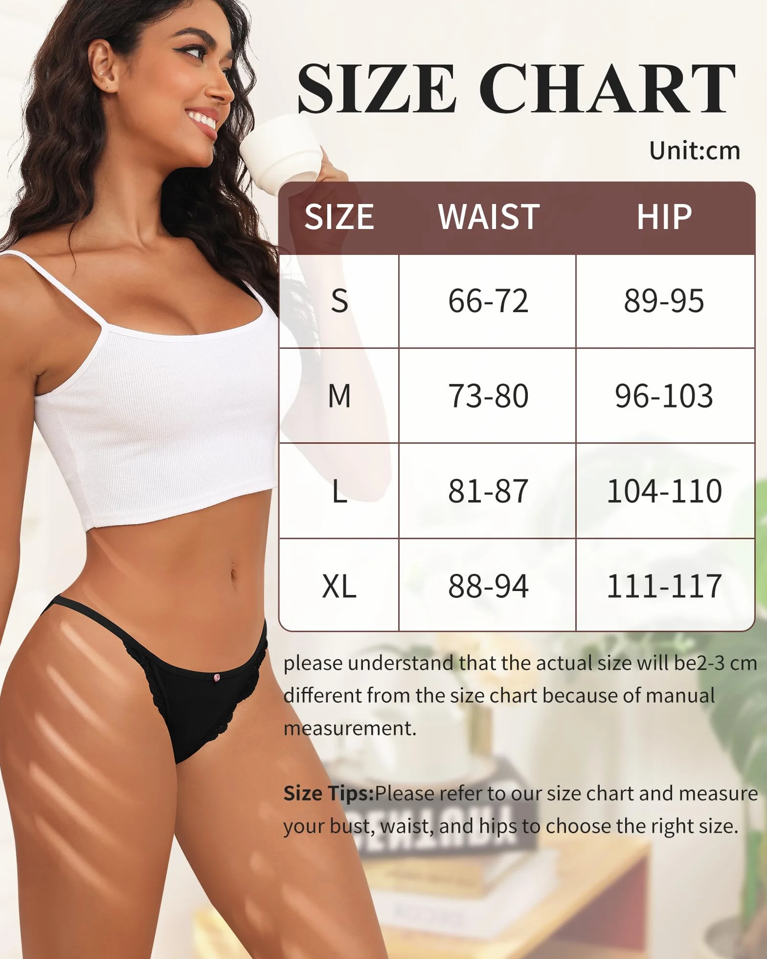 Levao Majtki damskie bawełniane brazylijskie figi koronkowe figi Hipster stringi damskie bezszwowe niewidoczne miękkie i wygodne bikini zestaw 6 sztuk, S-XL