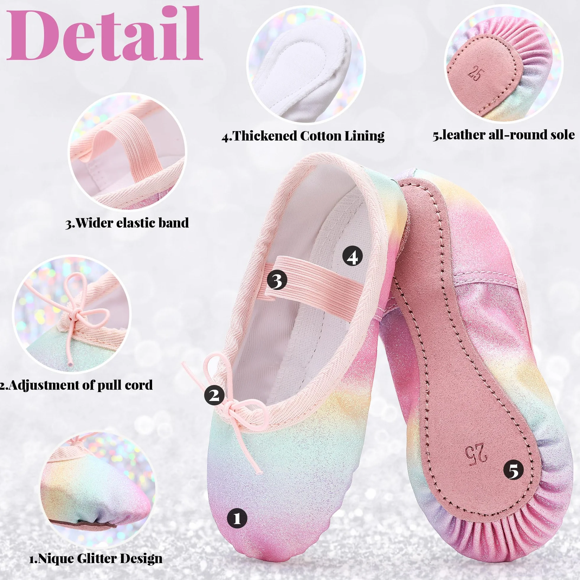 Buty baletowe dla dziewcząt, brokatowe, balet, buty do tańca, skórzane, na całą podeszwę, balet, do tańca, płaskie buty dla dzieci, maluchów, występów tanecznych, przebranie
