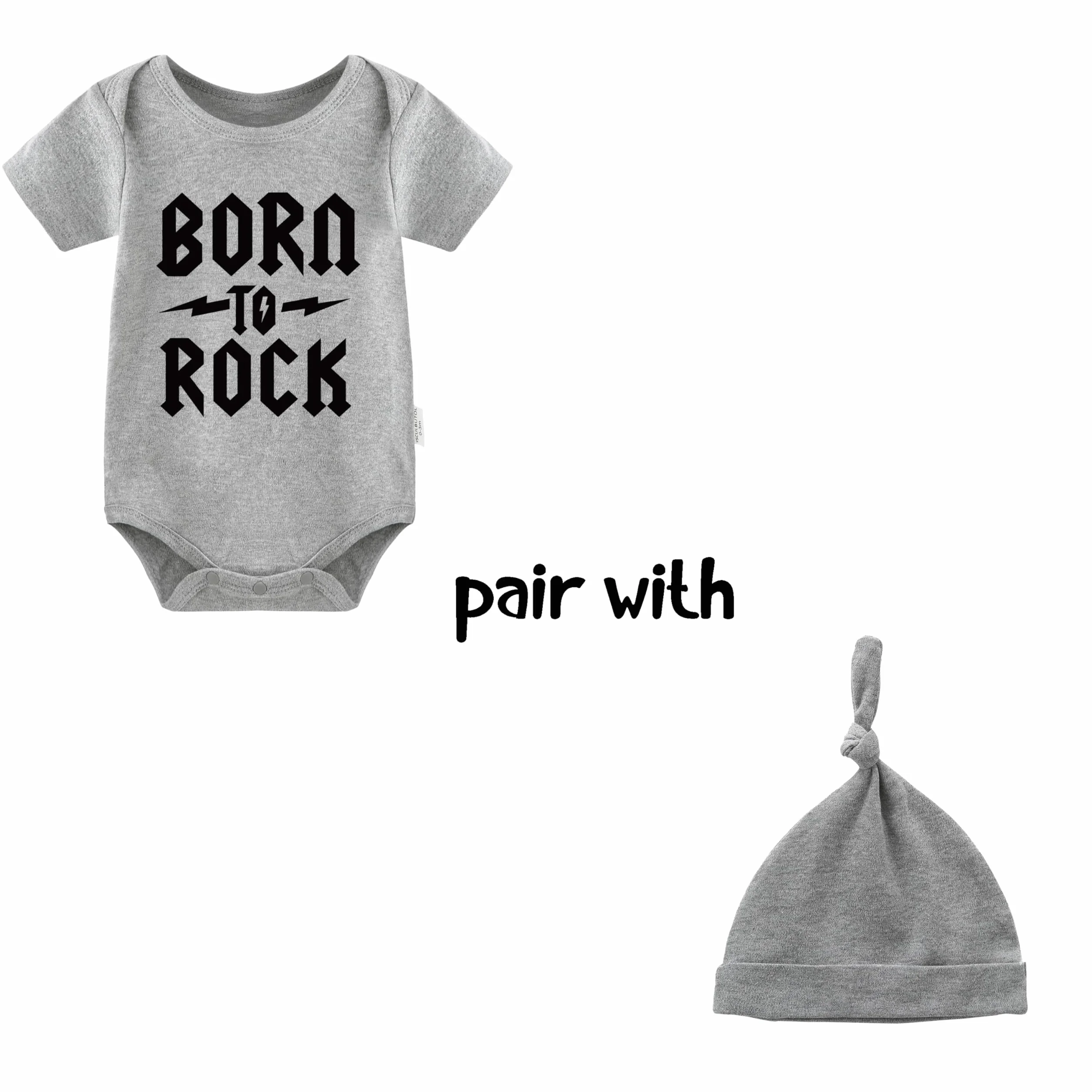 Dziecięce śpioszki dla bliźniaków Born To Rock Fun body dla chłopców i dziewczynek, prezent z krótkim rękawem, odzież bliźniaczka, z kapeluszem