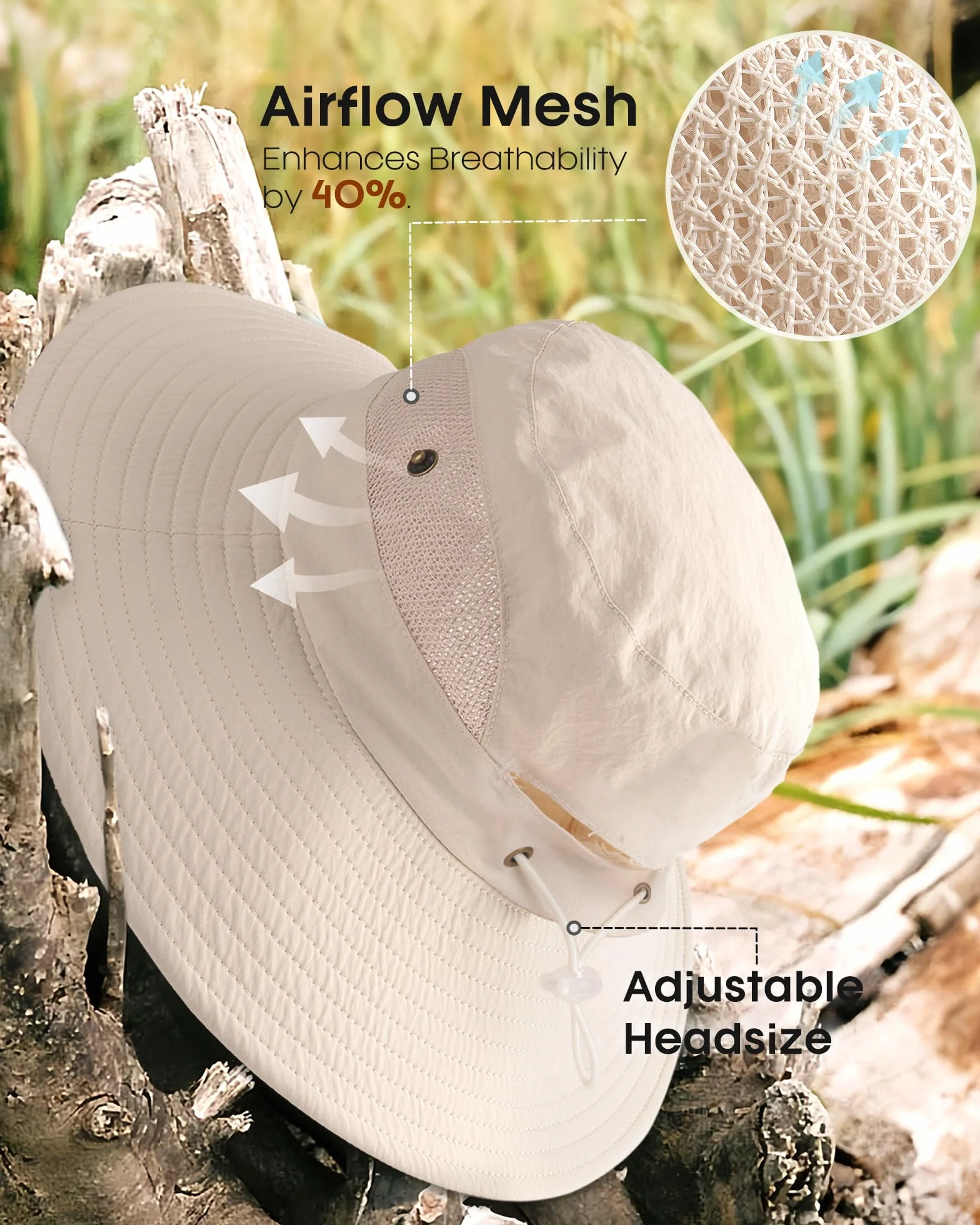 FURTALK Damski kapelusz przeciwsłoneczny z otworem w kucyk plaża turystyka lato szerokie rondo UPF 80+ ochrona na zewnątrz składany kapelusz typu bucket hat