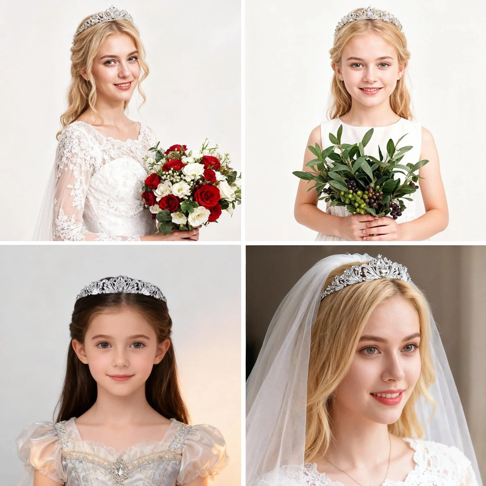 Nogeqi Diadem ze srebra ze strasu, korona księżniczki, elegancka korona dla panny młodej, kryształowa tiara, królowa, dekoracja na wesele, karnawał, urodziny, uroczystości i imprezę, akcesoria do