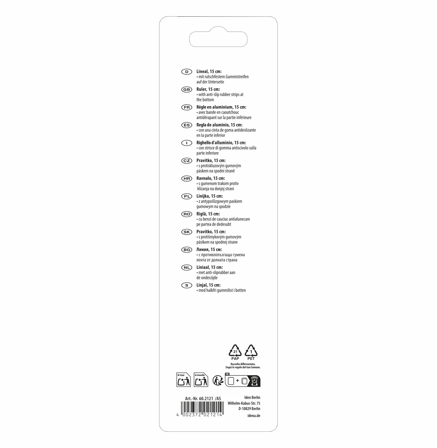 Idena 602121 - Linijka aluminiowa, 15 cm, srebrna, 1 szt.