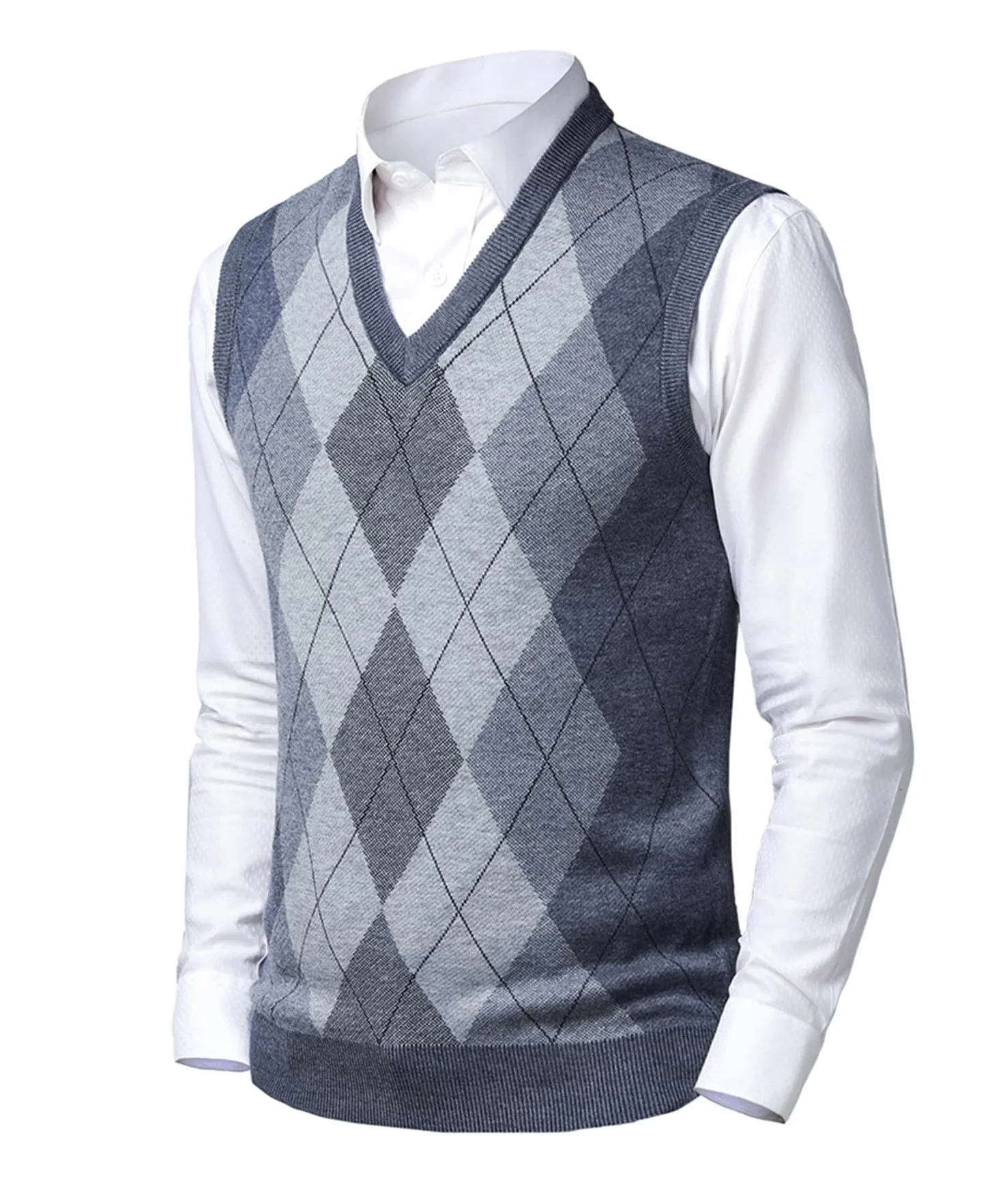 męskie dzianinowe bez rękawów bez rękawów Casual sweter z dekoltem w serek z dzianiny kamizelka sweter z argyle biznes dzianina kamizelka Gentleman Slipover jesienno-zimowy sweter
