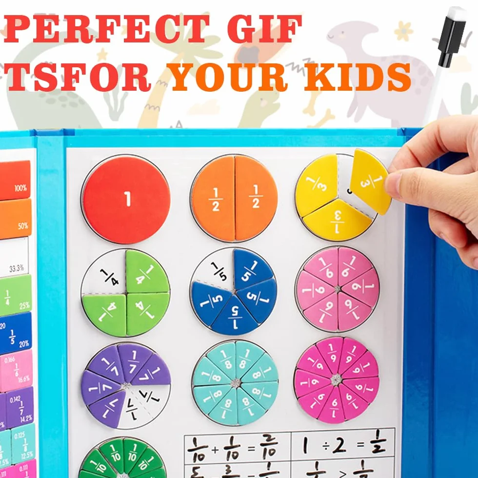 Płytki z frakcjami magnetycznymi, Montessori Magnetic Book Frraction, płytki magnetyczne, frakcje, płytki z frakcjami magnetycznymi, kręgami frakcji, frakcjami magnetycznymi