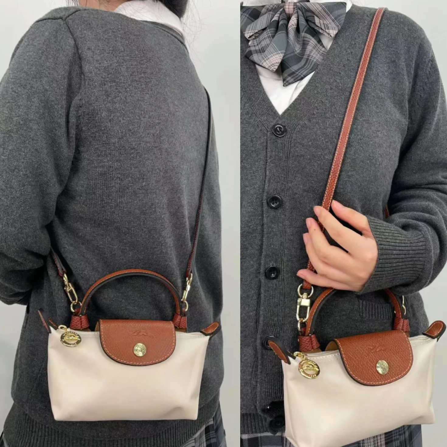 Zocipro Mini Pasek do Torebki Longchamp - Regulowany Skórzany Pasek Crossbody, Bez Dziurkowania, Zapasowy Pasek na Ramię (Brązowy), Uniwersalny Rozmiar