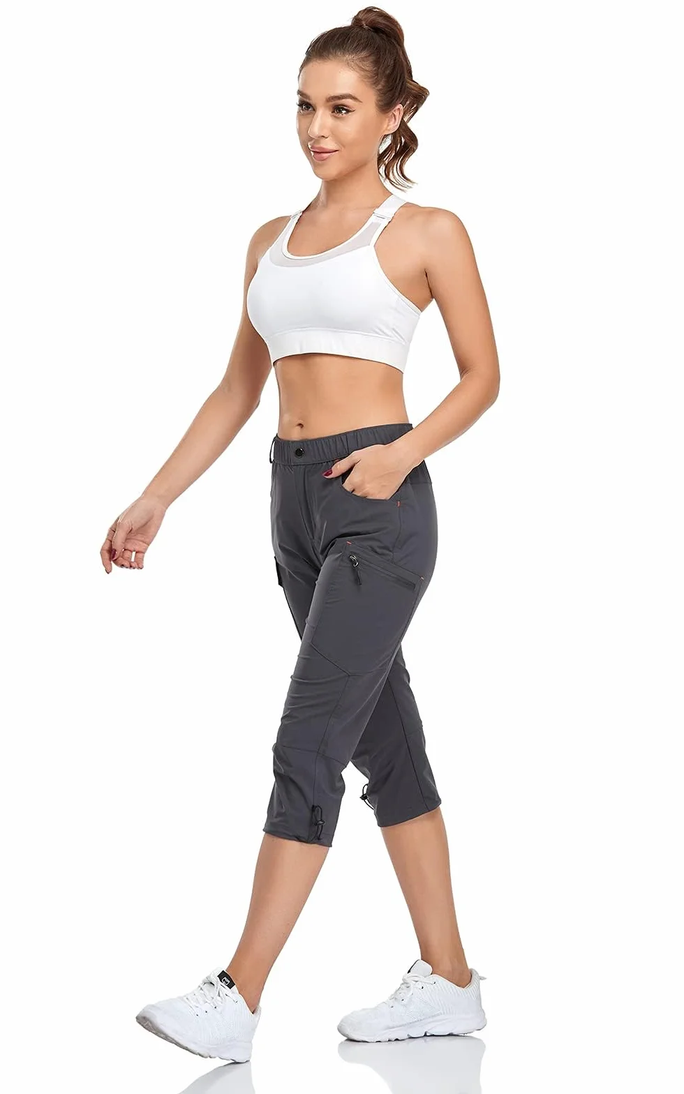 GymBrave Damskie spodnie cargo szybkoschnące outdoorowe kemping Capris wodoodporne UPF 50 z kieszeniami na zamek błyskawiczny